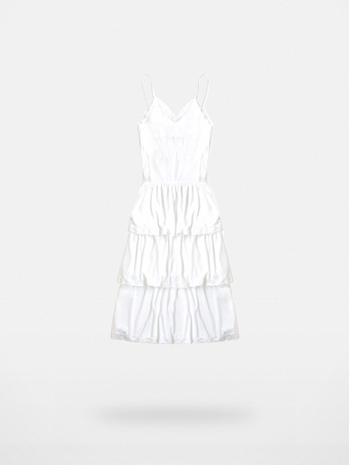 MASONPRINCE Tiered Lace Trim Slip Dress in White #color_white