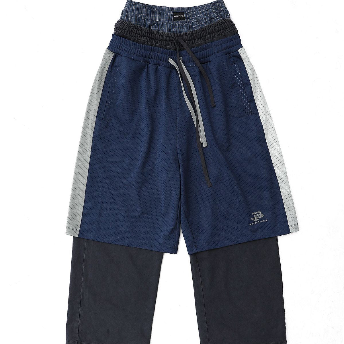 MASONPRINCE Layered Mesh Cotton Pants in Blue #color_blue