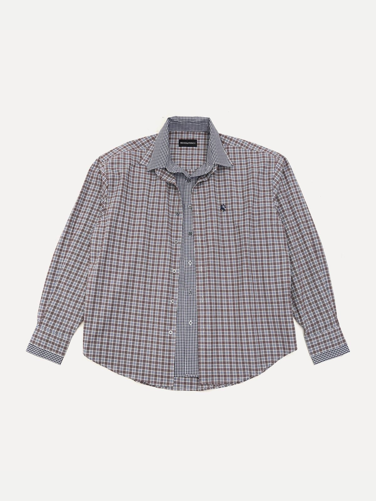 MASONPRINCE Layered Plaid Cotton Blend Shirt in Burgundy #color_burgundy