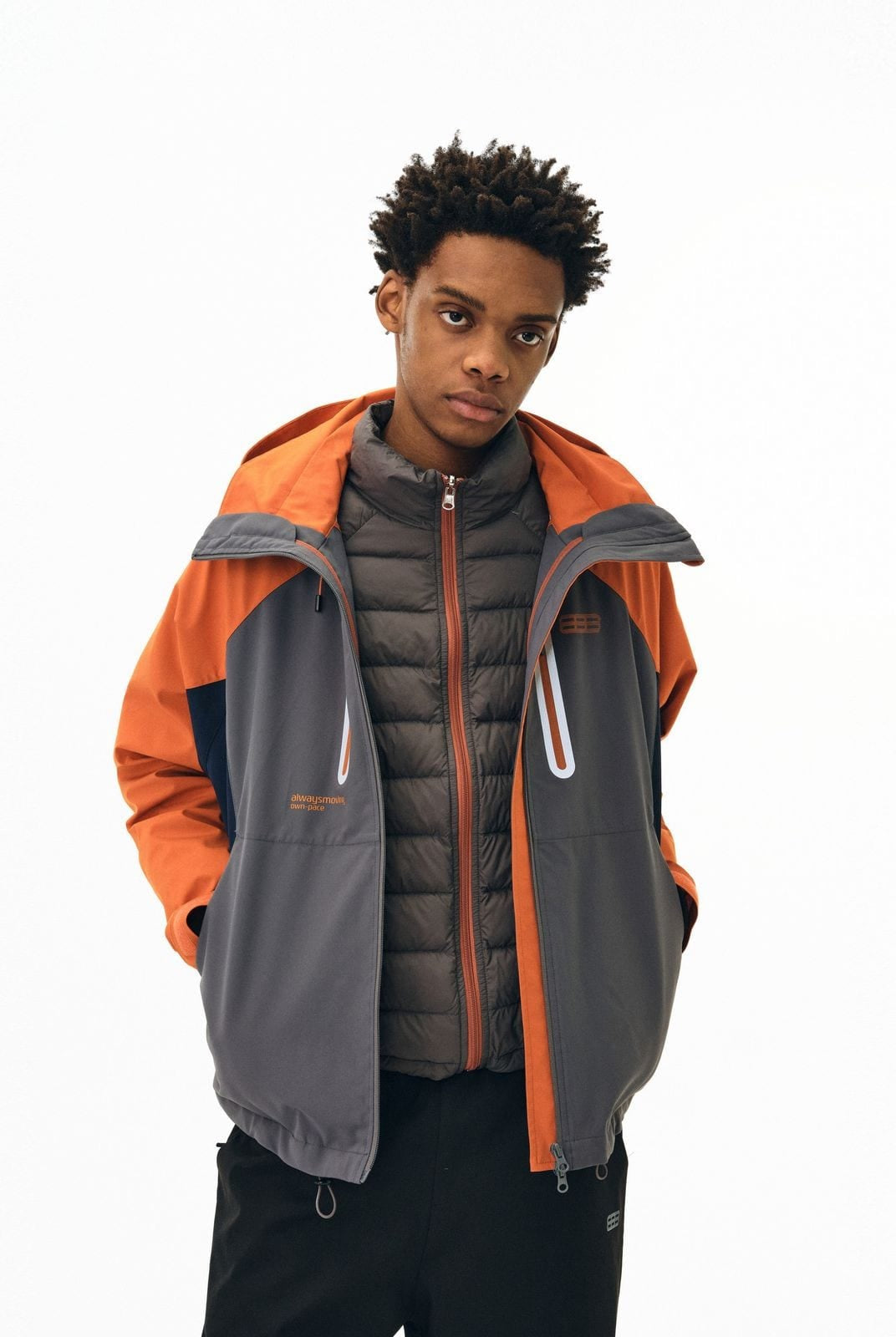 FPA 3 in 1 Hardshell Jacket Down Liner in Gray - On Male Model