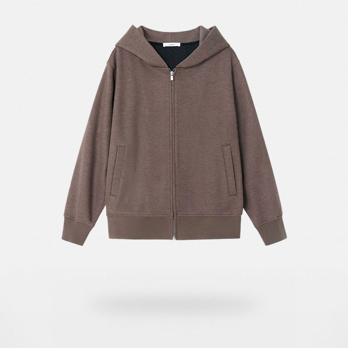ROYA Merino Wool Blend Zip Up Hoodie in Oatmeal