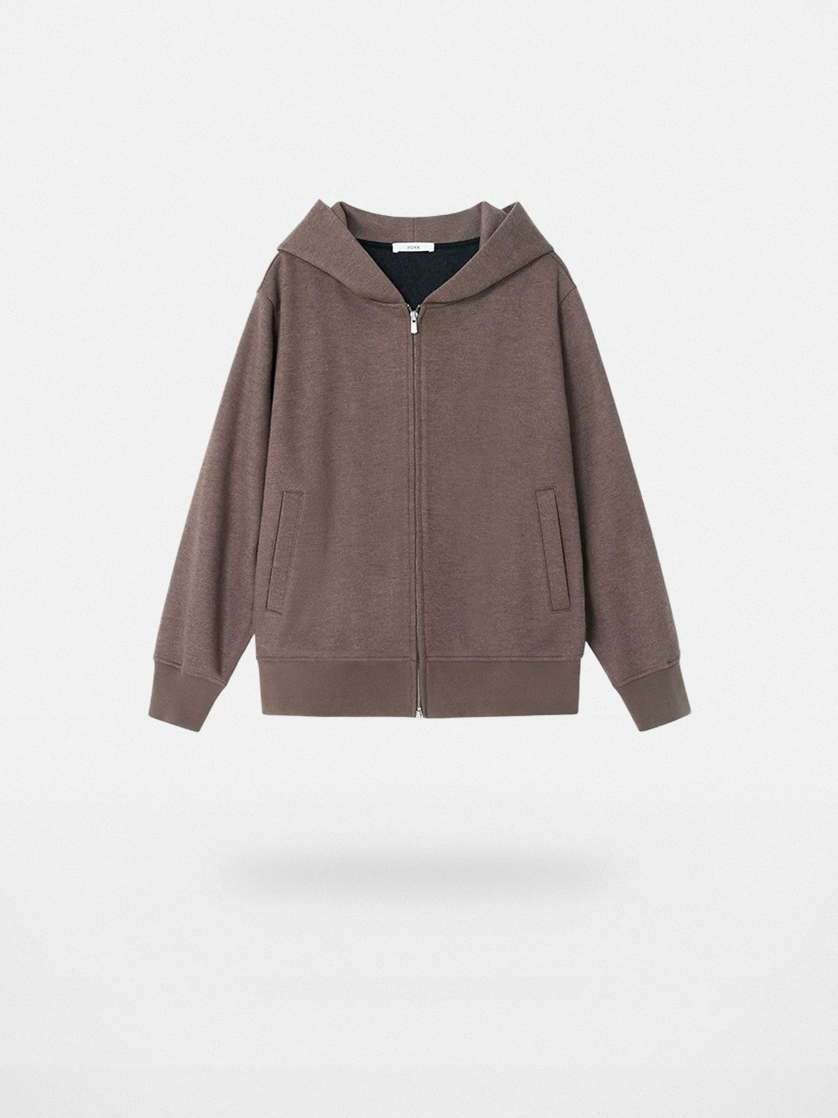 ROYA Merino Wool Blend Zip Up Hoodie in Oatmeal