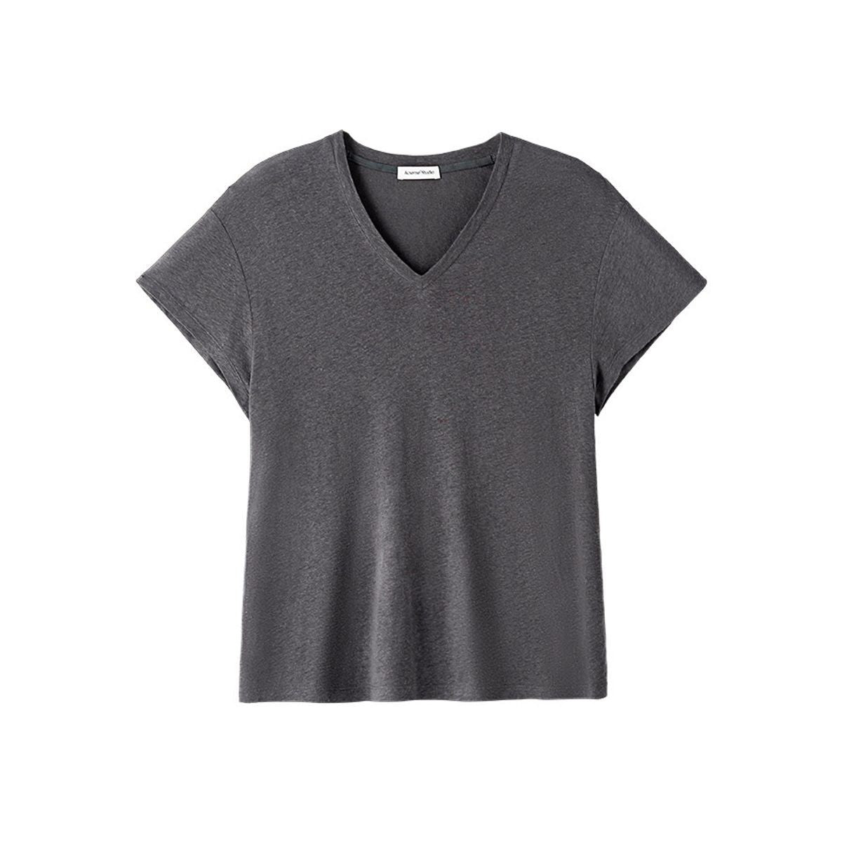 ACSENSE STUDIO Linen Blend V Neck T Shirt in Gray