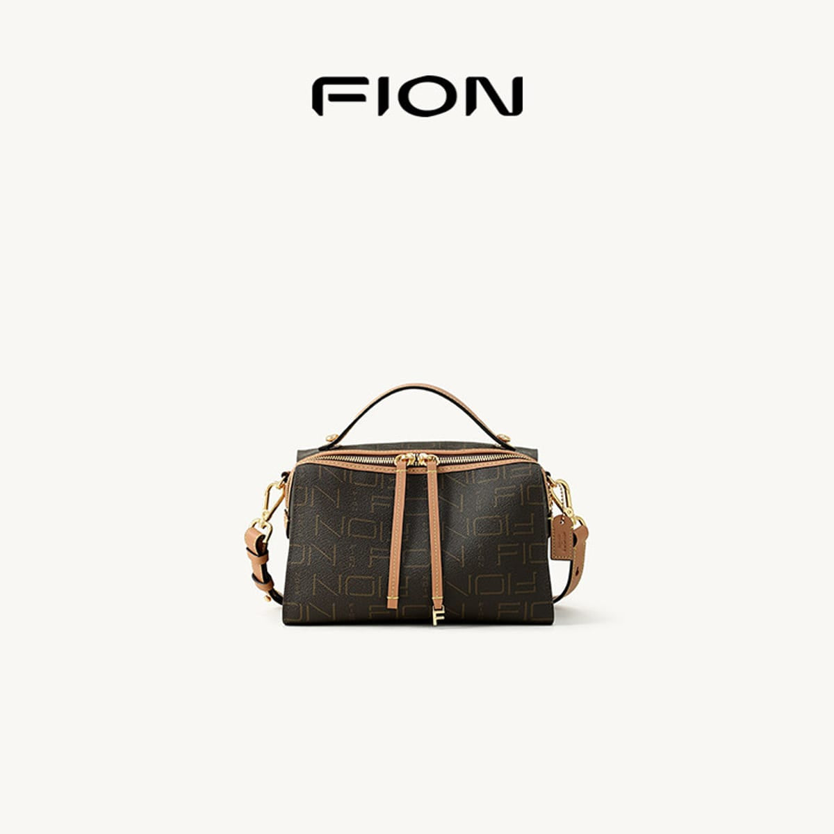 FION Monogram Canvas Crossbody Pillow Bag in Brown