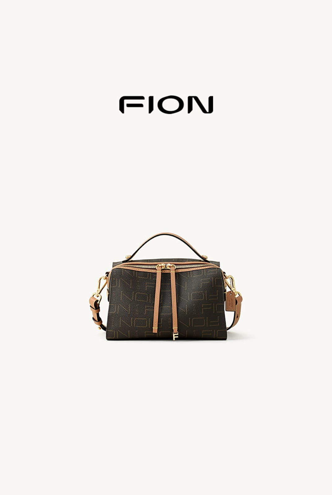 FION Monogram Canvas Crossbody Pillow Bag in Brown