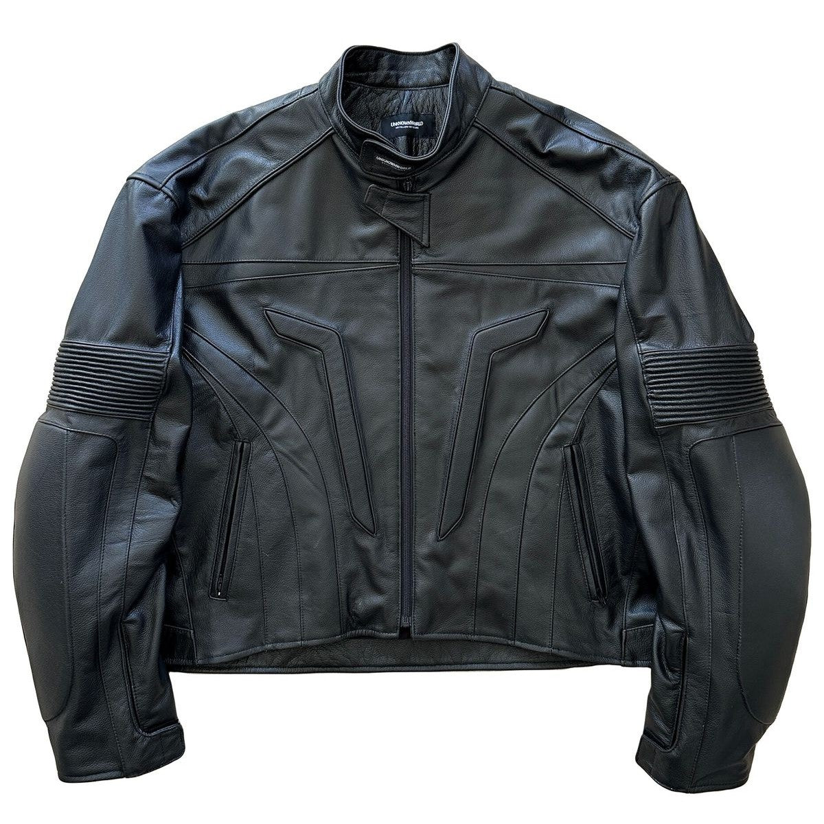 UNKNOWNWORLD Structured Cowhide Biker Jacket in Black
