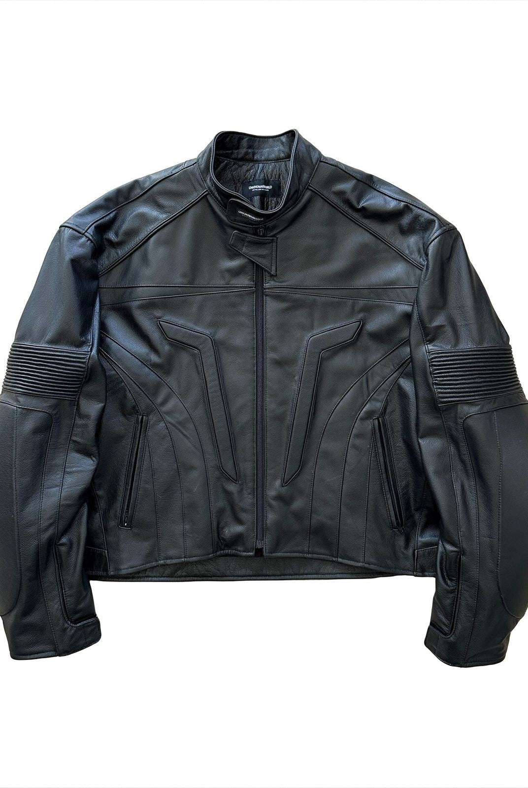 UNKNOWNWORLD Structured Cowhide Biker Jacket in Black