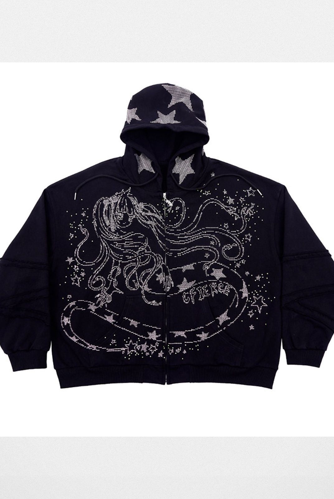 CFIERCE Rhinestone Snake Girl Zip Hoodie in Black