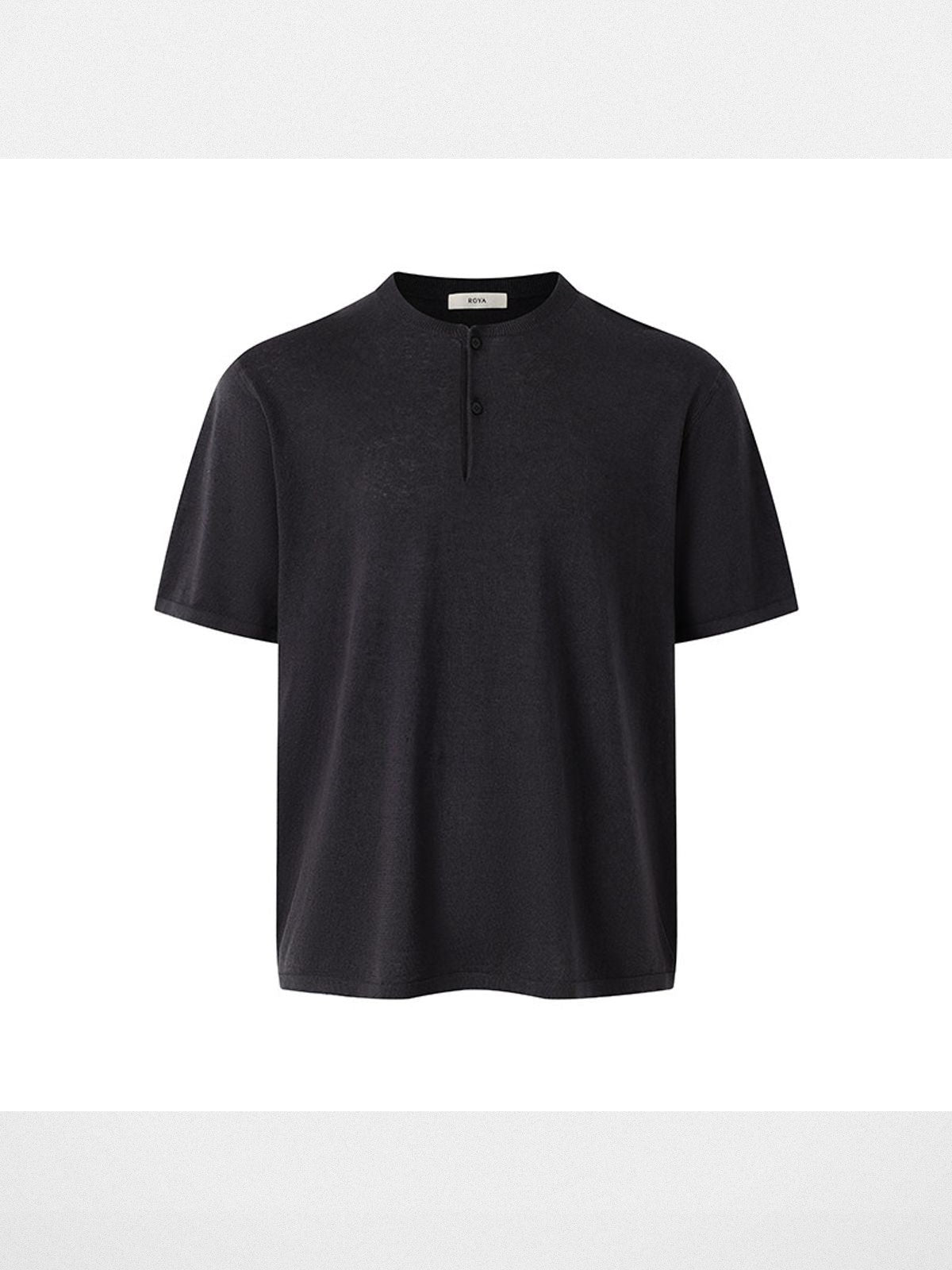 ROYA Linen Cotton Short Sleeve Henley in Gray