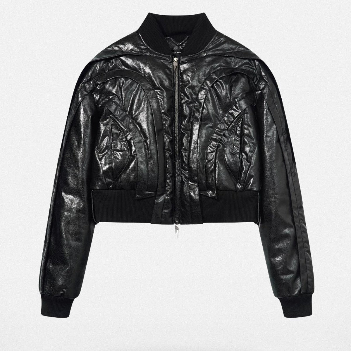 BLINDNOPLAN Cropped Layered MA 1 Bomber Jacket in Black