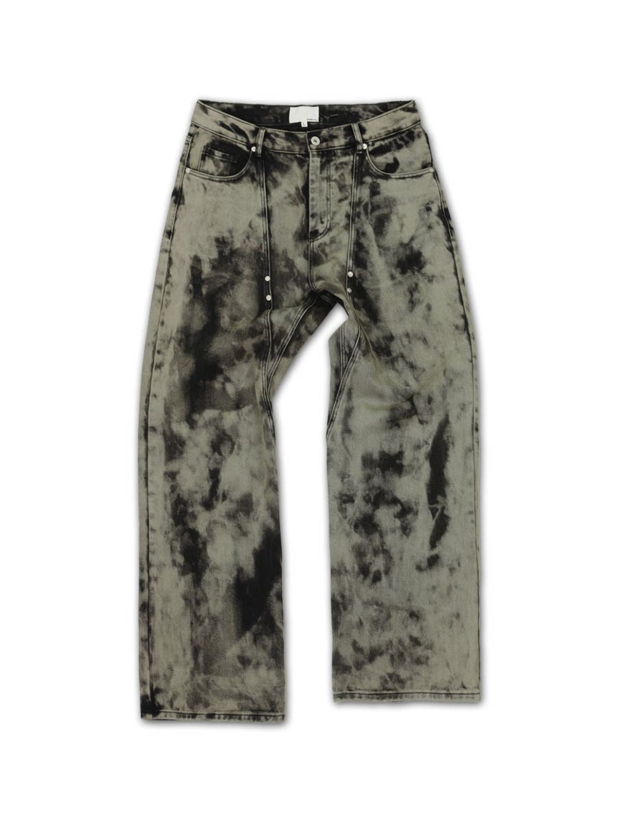 SOD Hand Tie Dye Distressed Straight Jeans in Gray