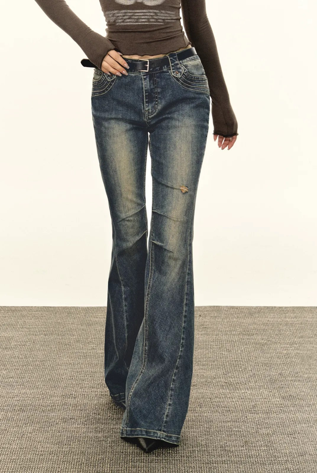 ARISEISM Distressed Micro Flare Jeans in Blue