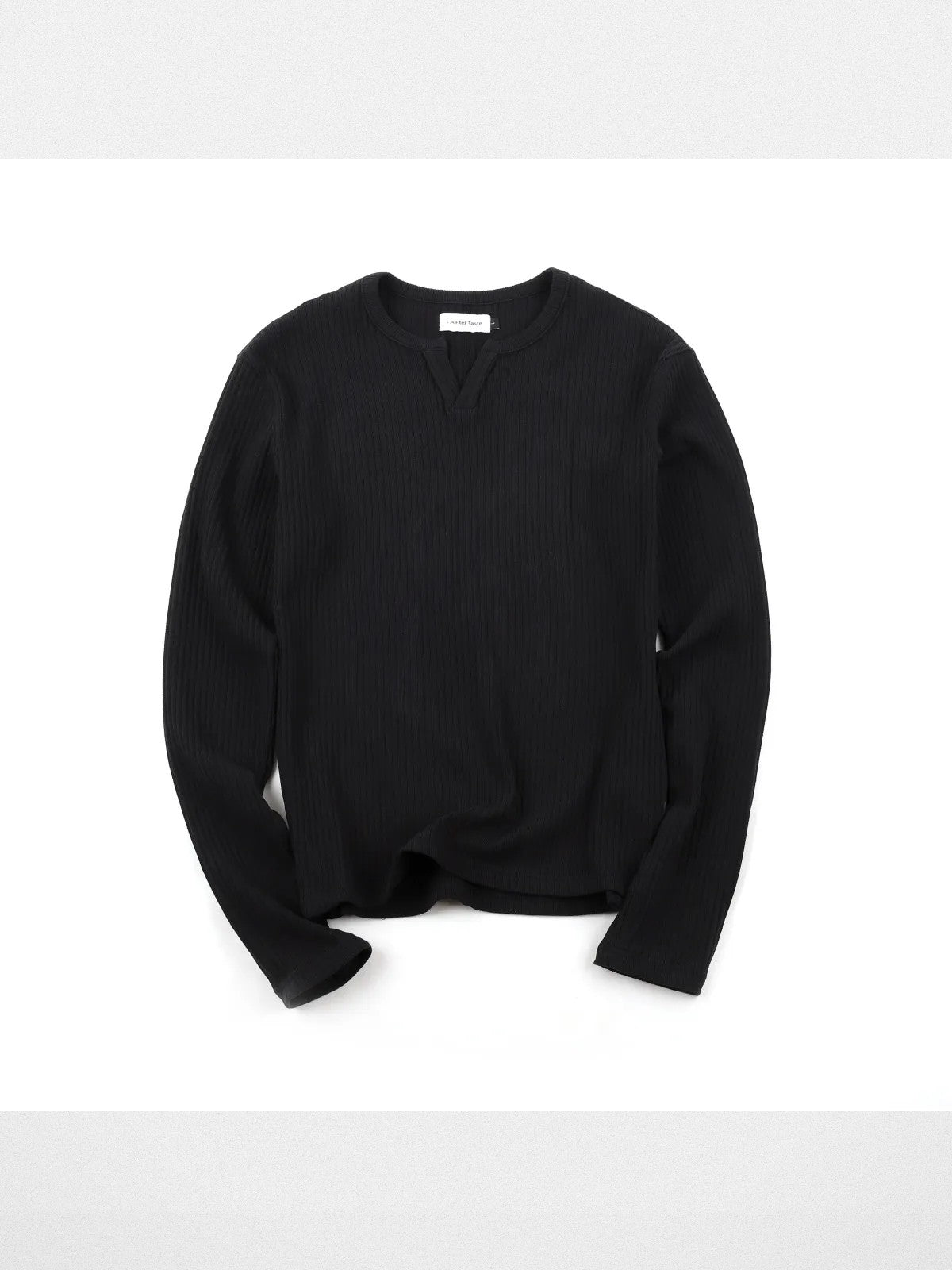 AFterTaste Ribbed Split Neck Long Sleeve in Black