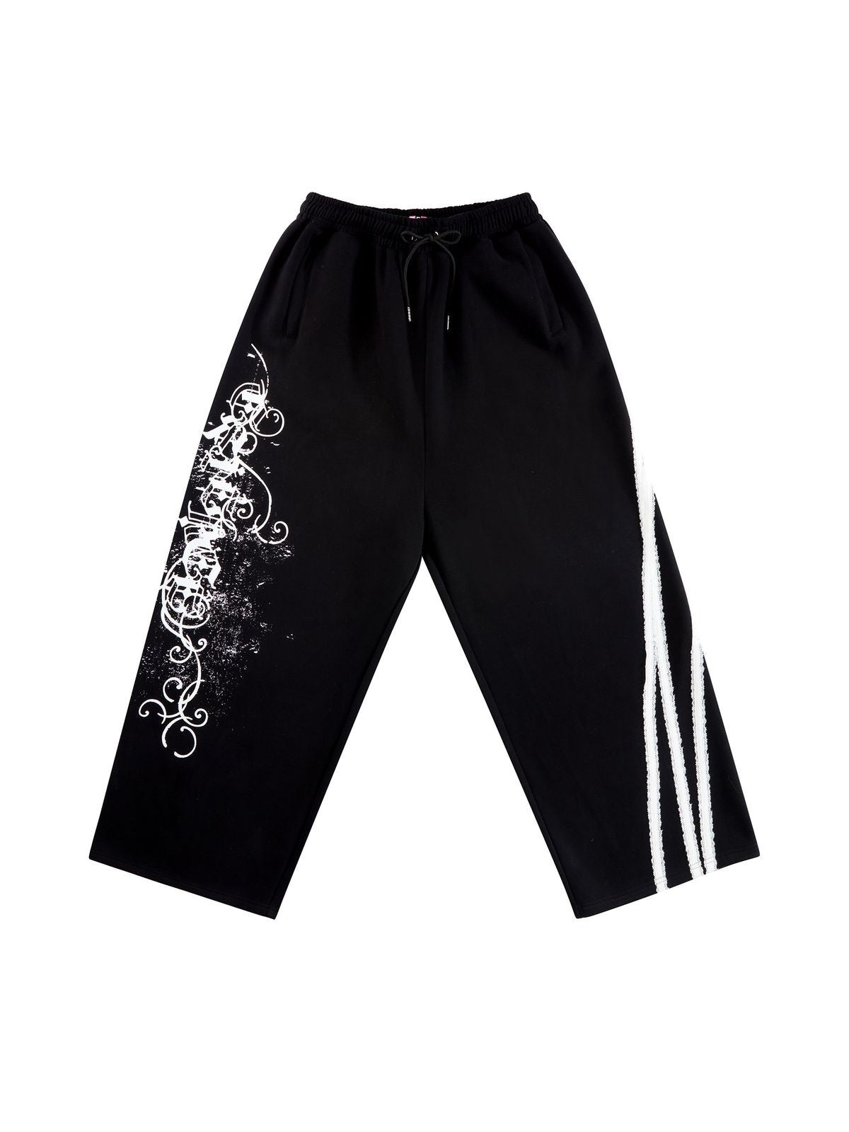 CFIERCE Paint Splash Lace Detail Joggers in Black