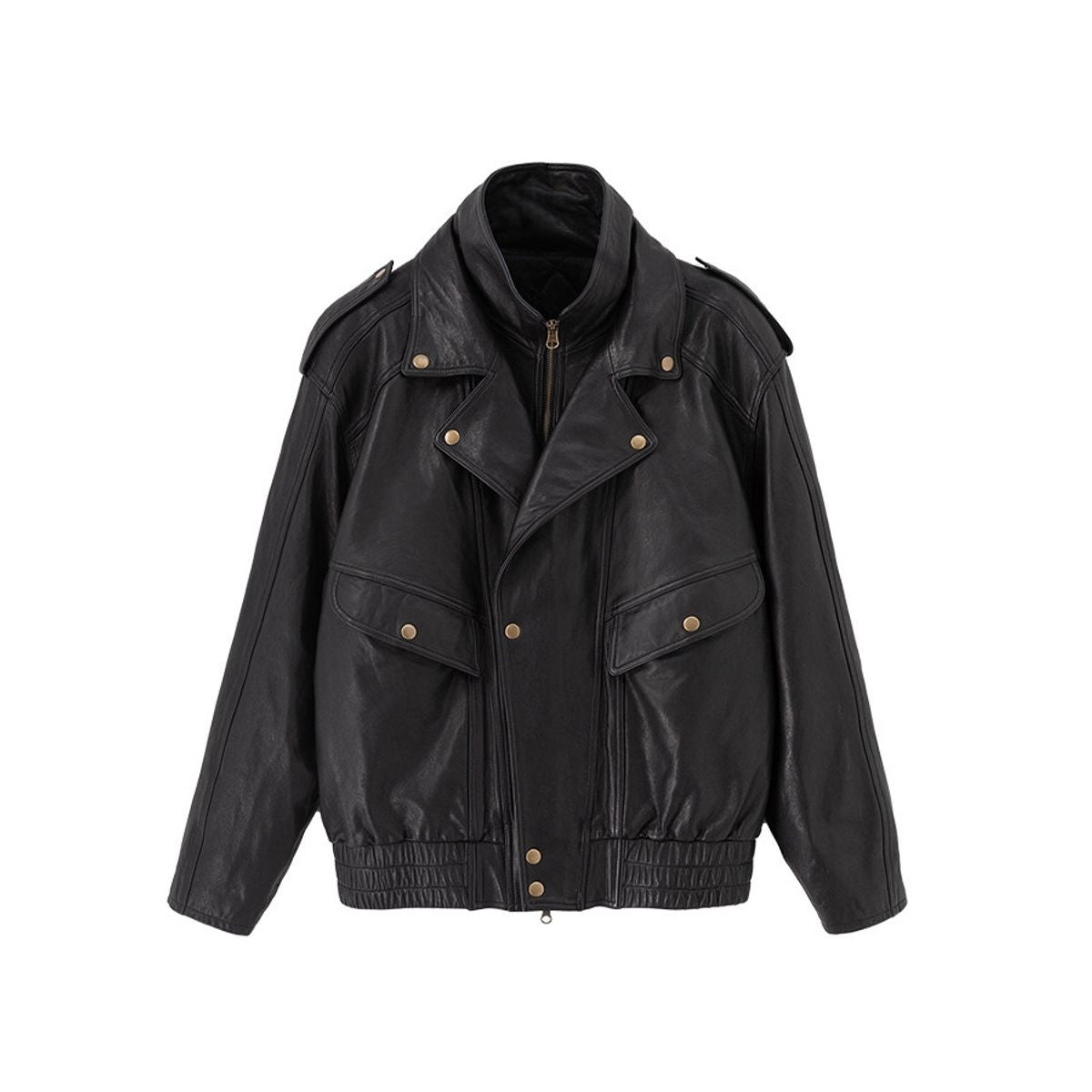 ACSENSE STUDIO Vintage Style Sheepskin Leather Jacket in Black