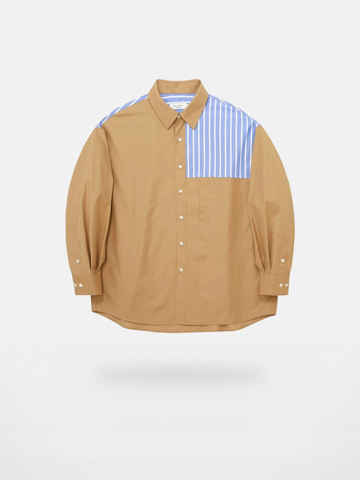 NANS Contrast Panel Oversized Cotton Shirt in Beige