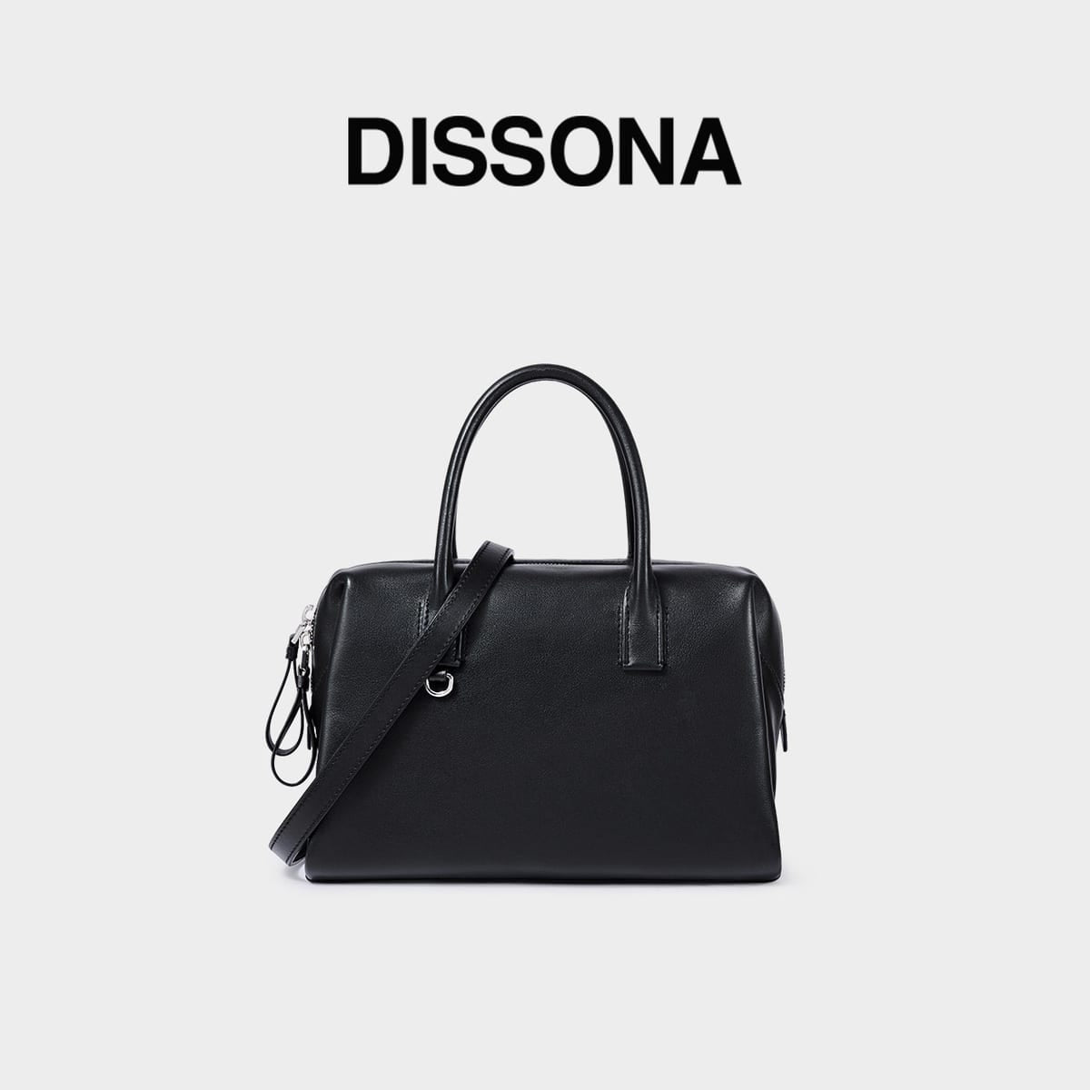 DISSONA Leather Top Handle Boston Bag in Black