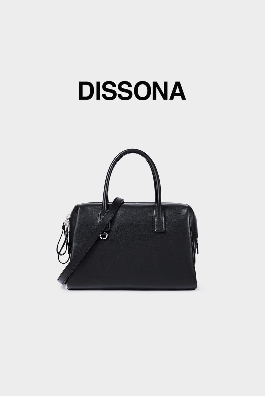 DISSONA Leather Top Handle Boston Bag in Black