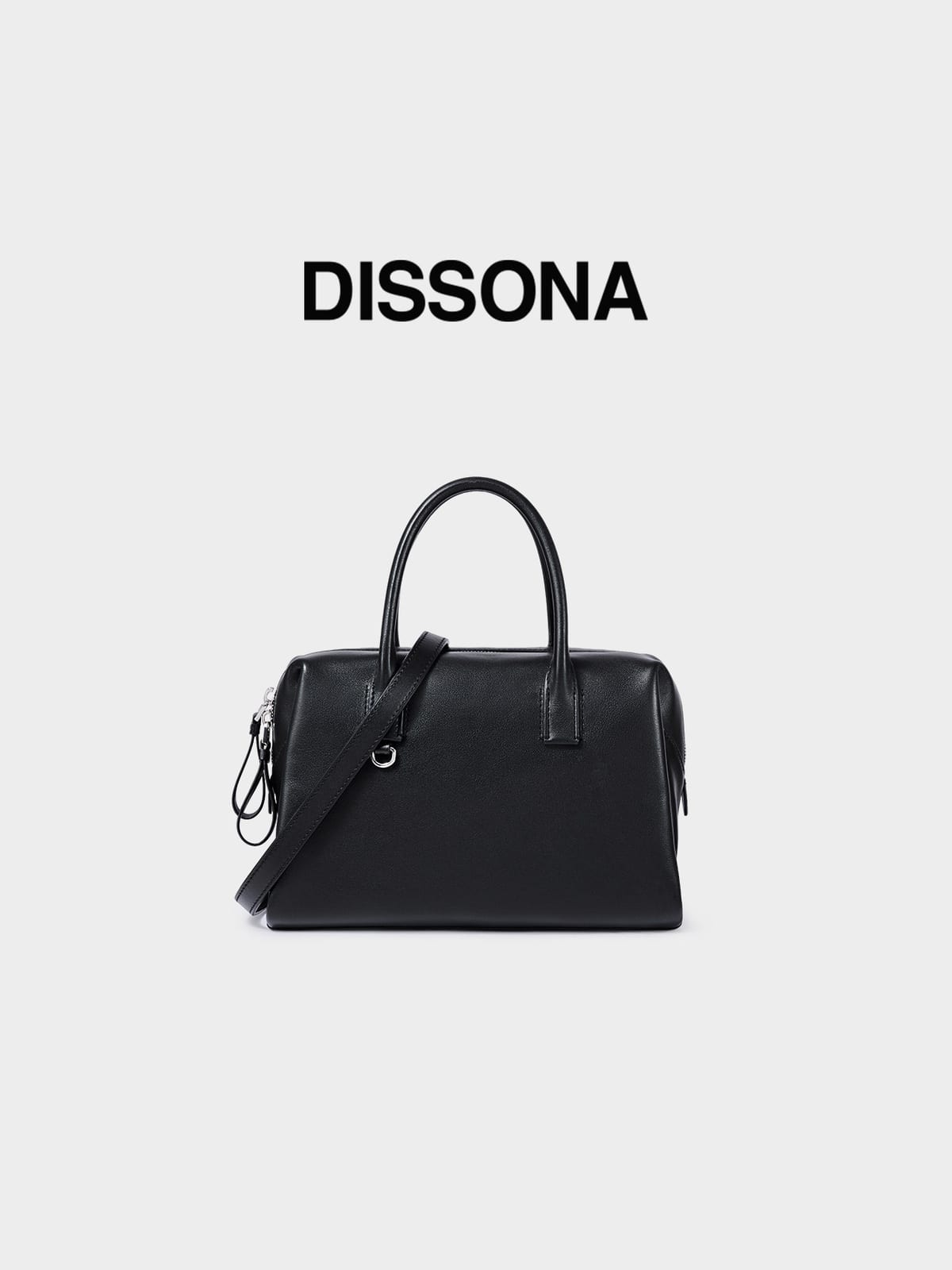 DISSONA Leather Top Handle Boston Bag in Black