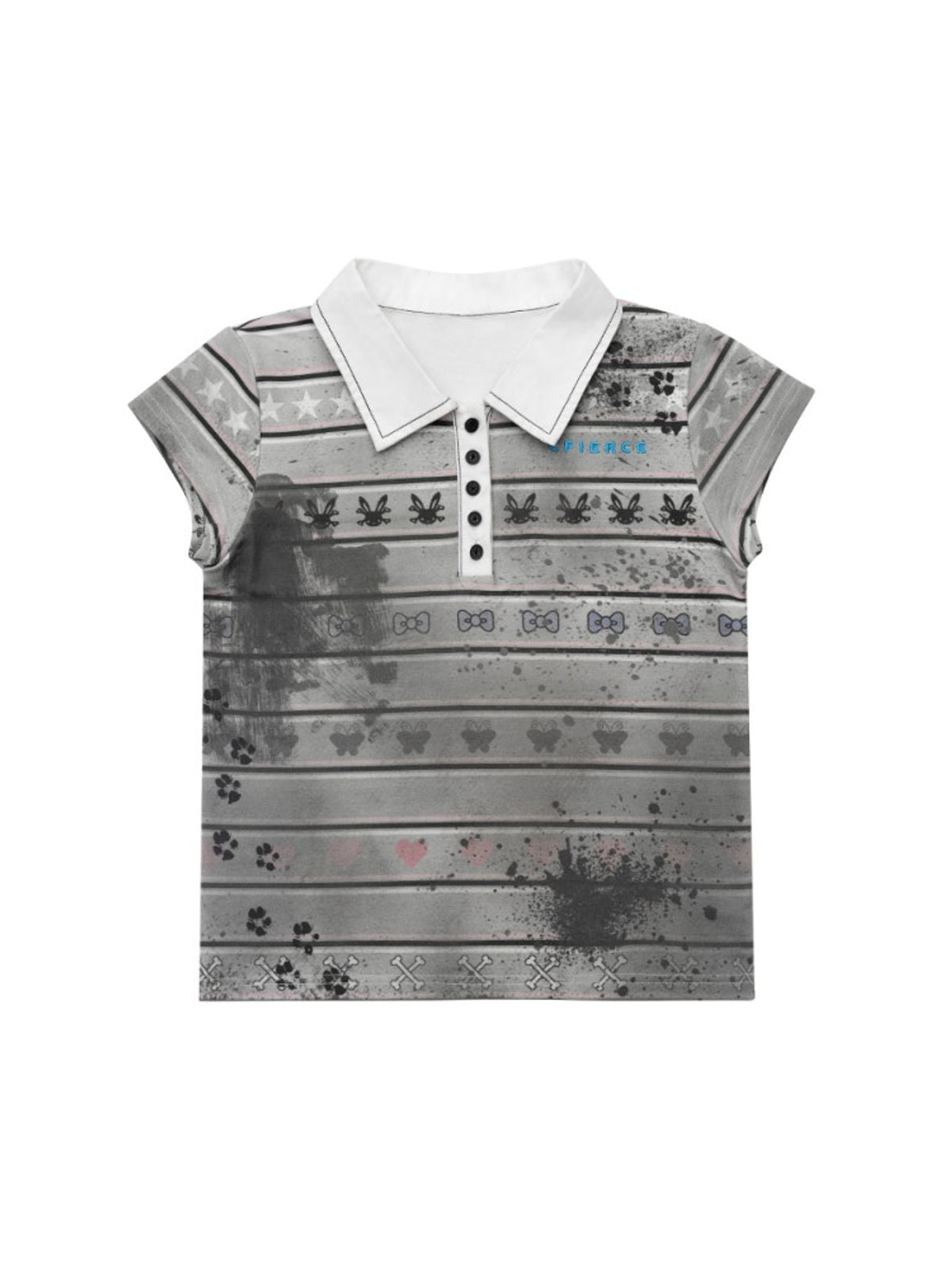 CFIERCE Distressed Grunge Print Polo in Gray