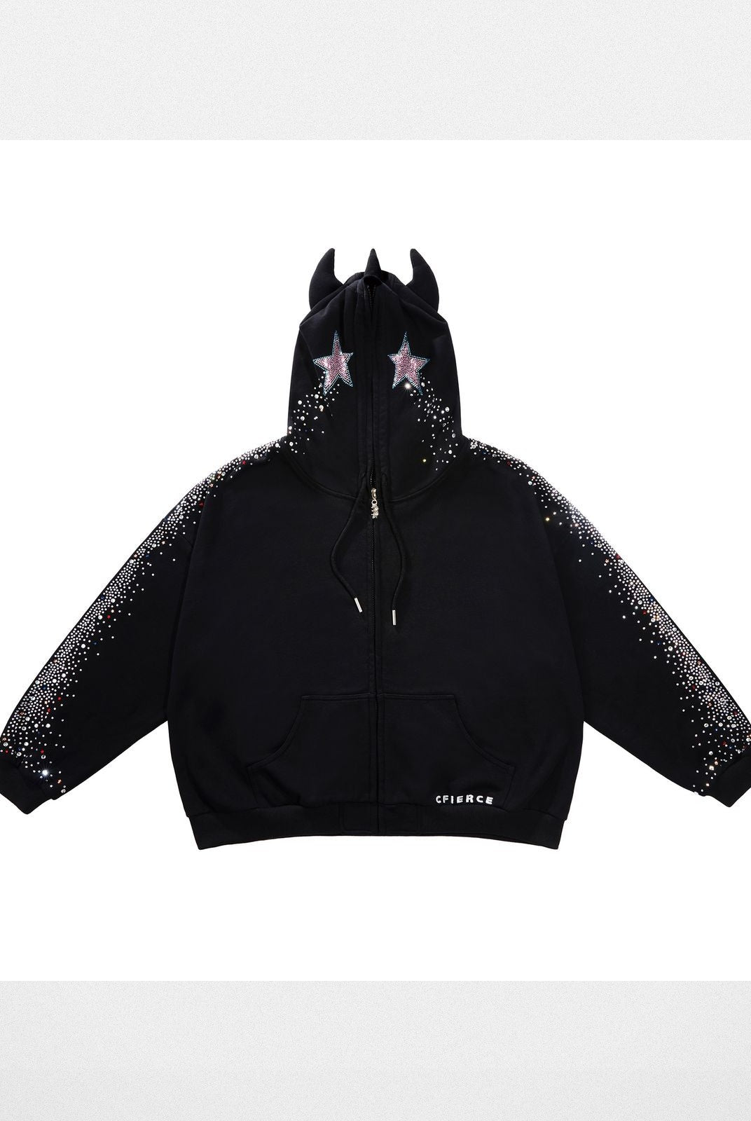 CFIERCE Crying Unicorn Rhinestone Hoodie in Black