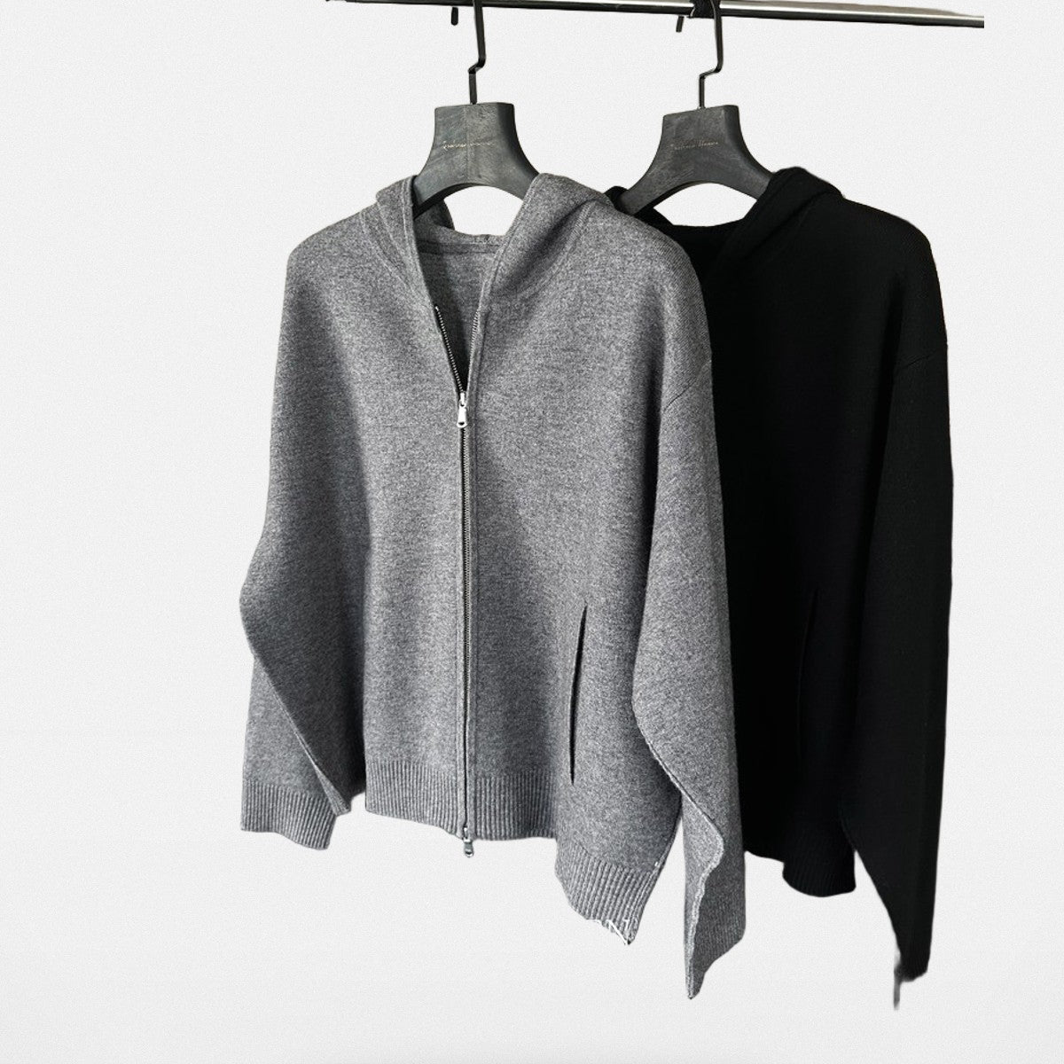 Roolrren Homme Wool Cashmere Zip Up Hoodie in Gray