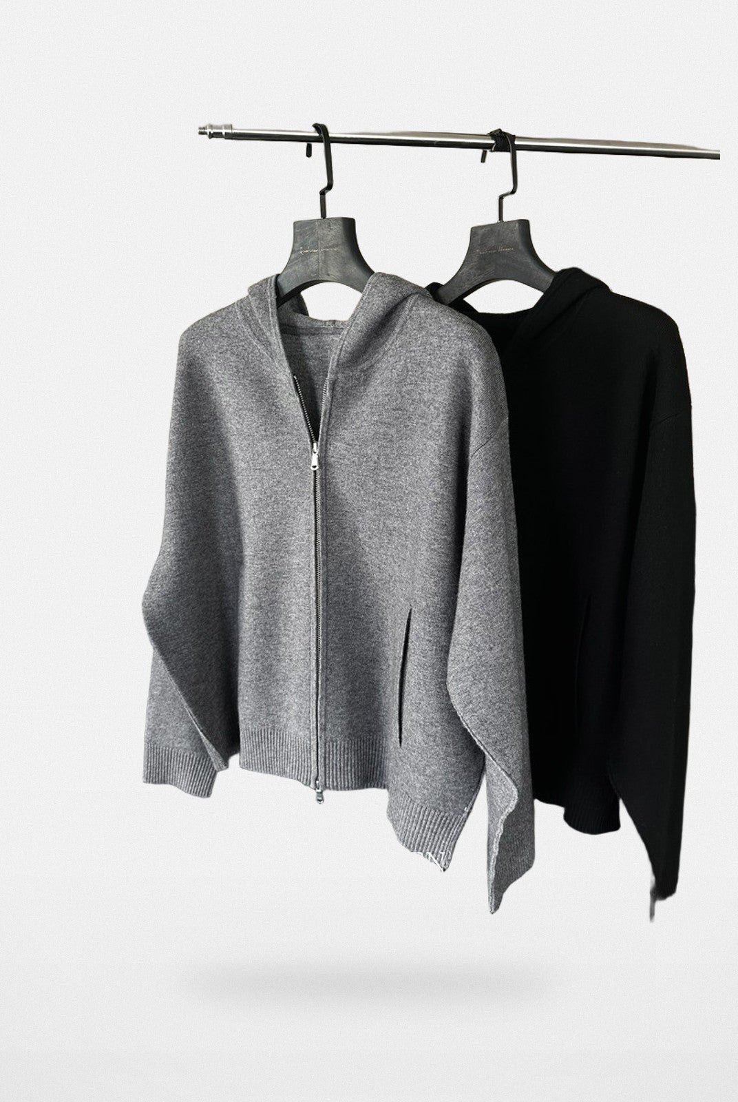 Roolrren Homme Wool Cashmere Zip Up Hoodie in Gray