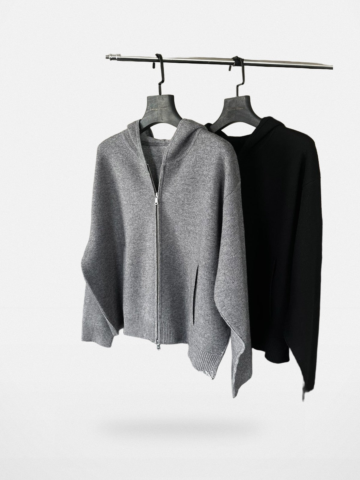Roolrren Homme Wool Cashmere Zip Up Hoodie in Gray