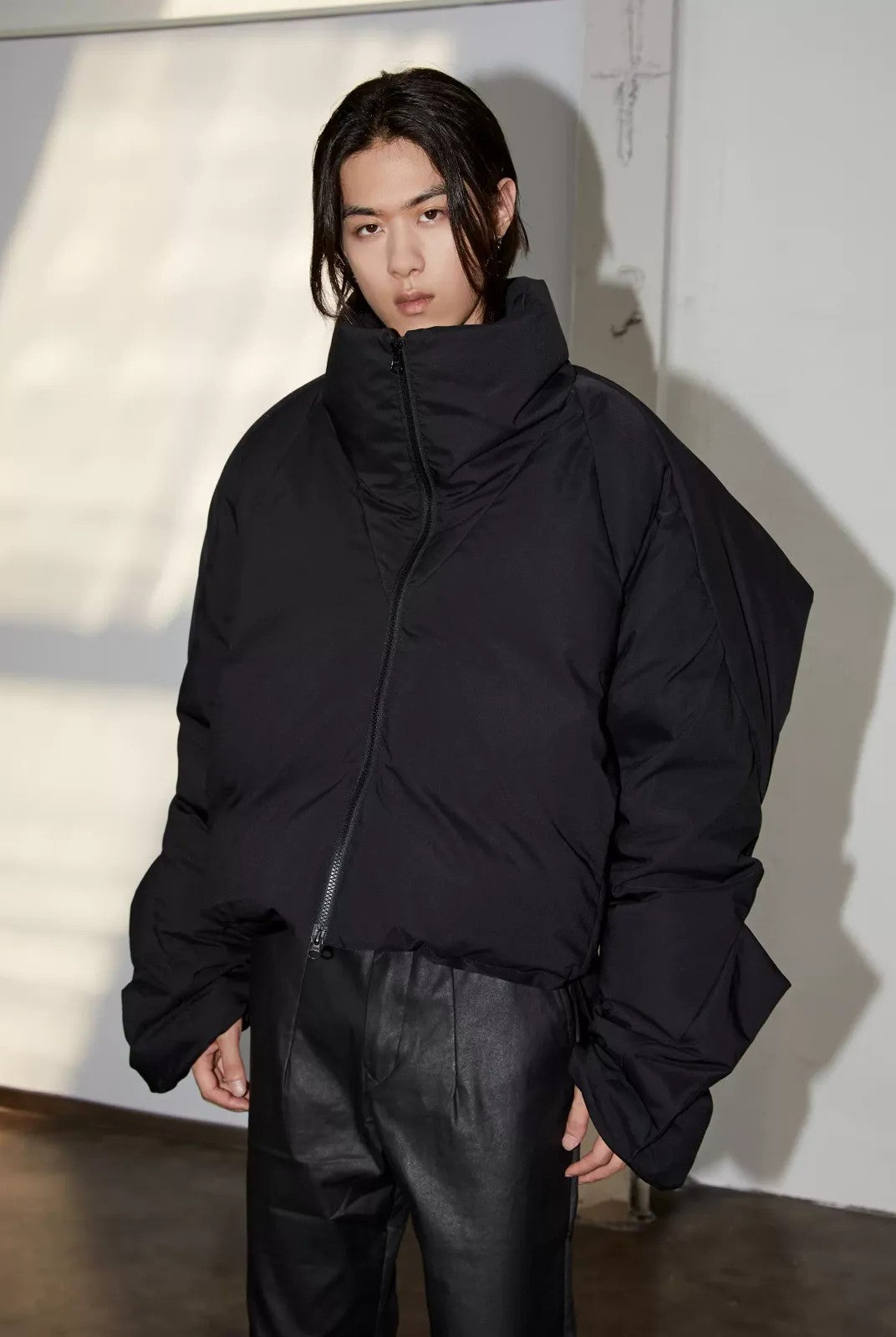 Y OFFICIAL Batwing Sleeve Down Puffer in Black - On Model