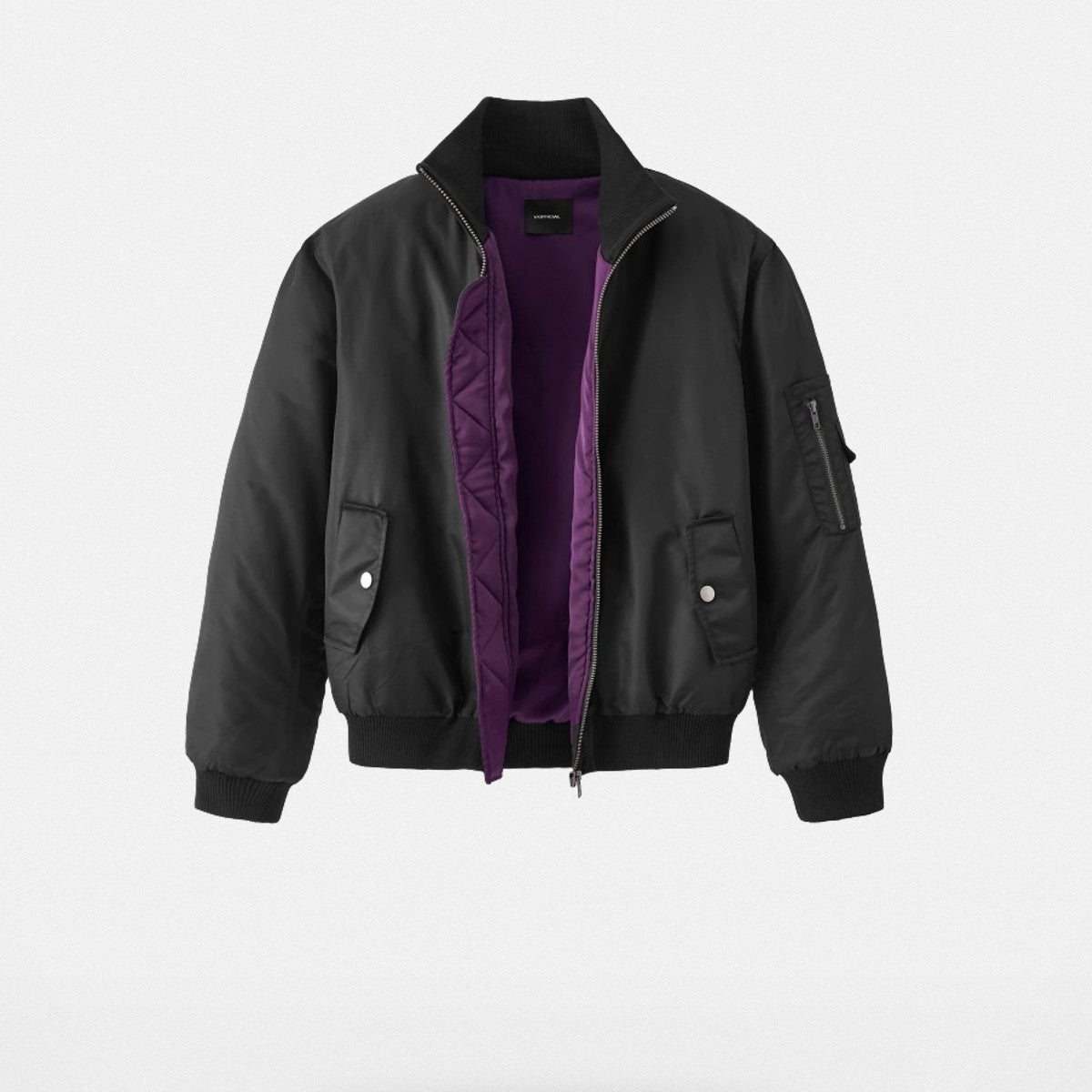 Y OFFICIAL High Neck Nylon Bomber Jacket in Black