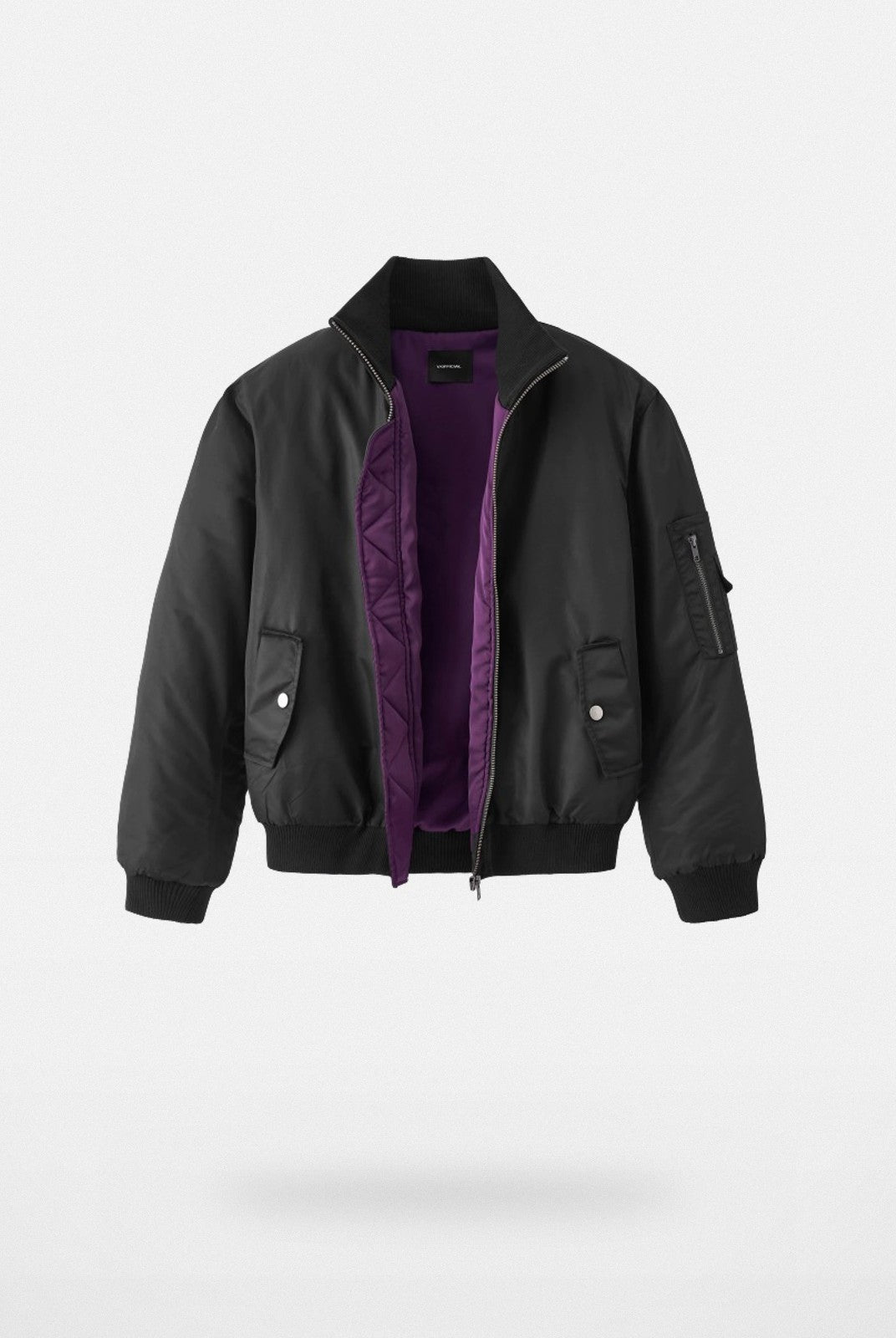 Y OFFICIAL High Neck Nylon Bomber Jacket in Black