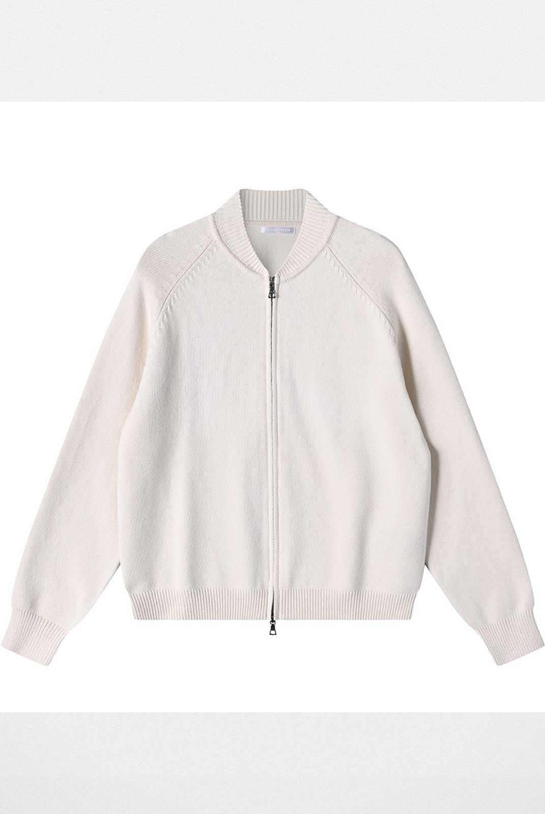 Roolrren Homme Cashmere Wool Cotton Zip Cardigan in White