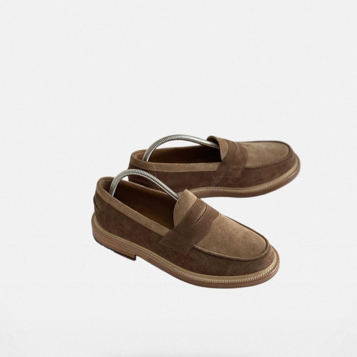 Roolrren Homme Suede Penny Loafers with Leather Sole in Brown