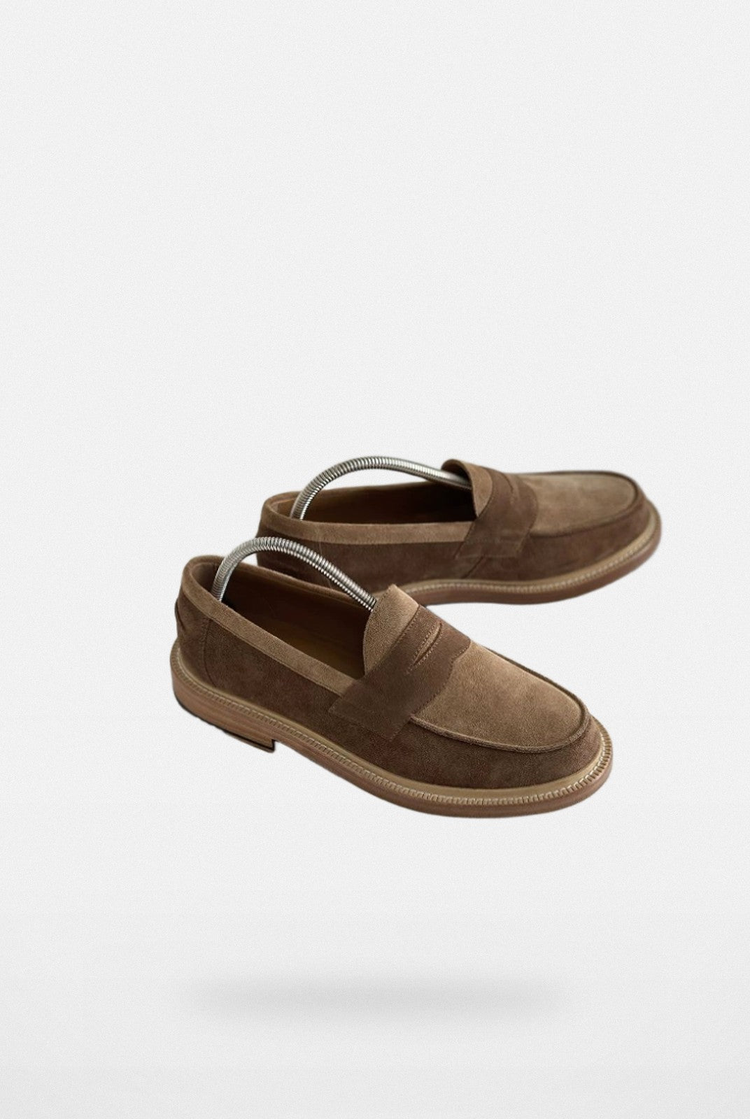 Roolrren Homme Suede Penny Loafers with Leather Sole in Brown