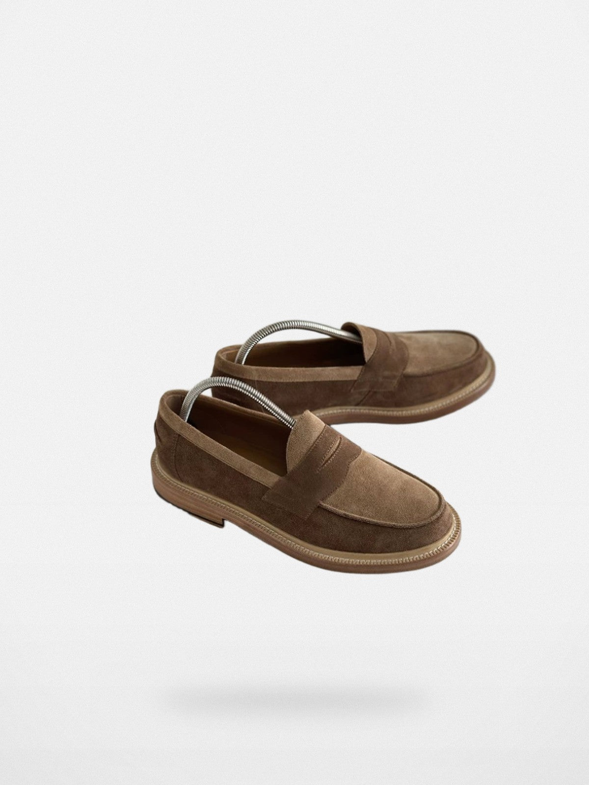 Roolrren Homme Suede Penny Loafers with Leather Sole in Brown
