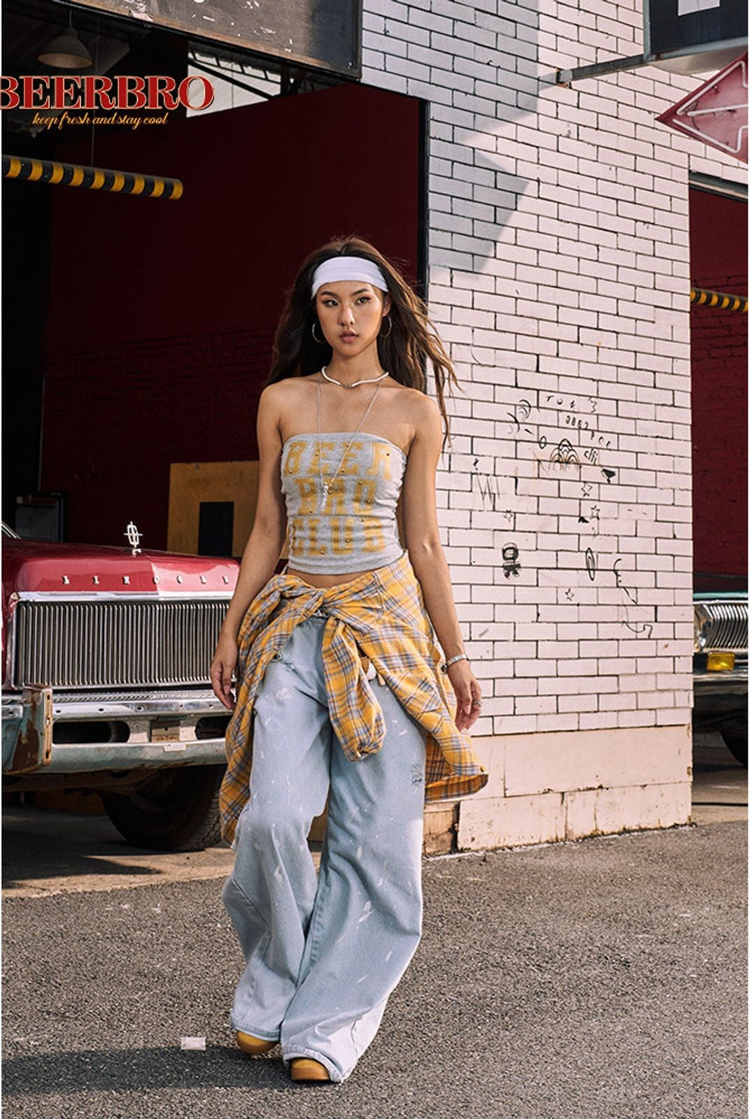 BeerBro Varsity Print Padded Tube Top in White