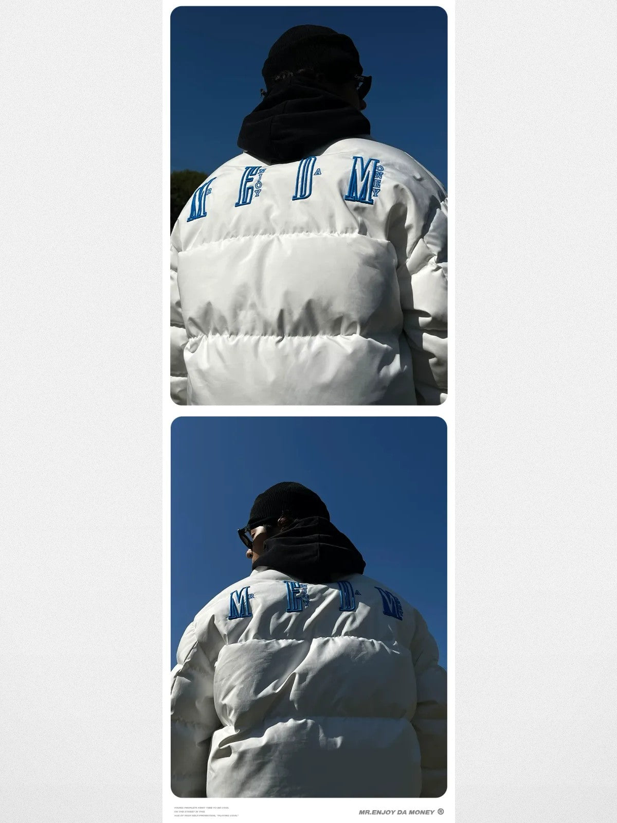 MEDM Embroidered Down Puffer Jacket in Cream