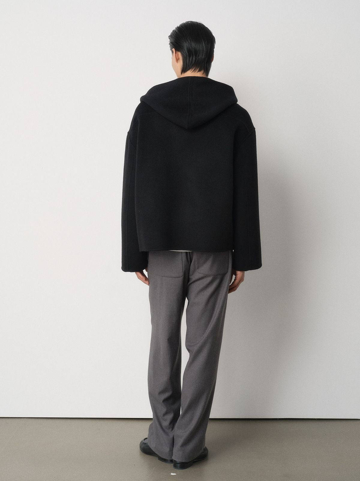 ROYA Cashmere Wool Hooded Short Coat in Black - On Model