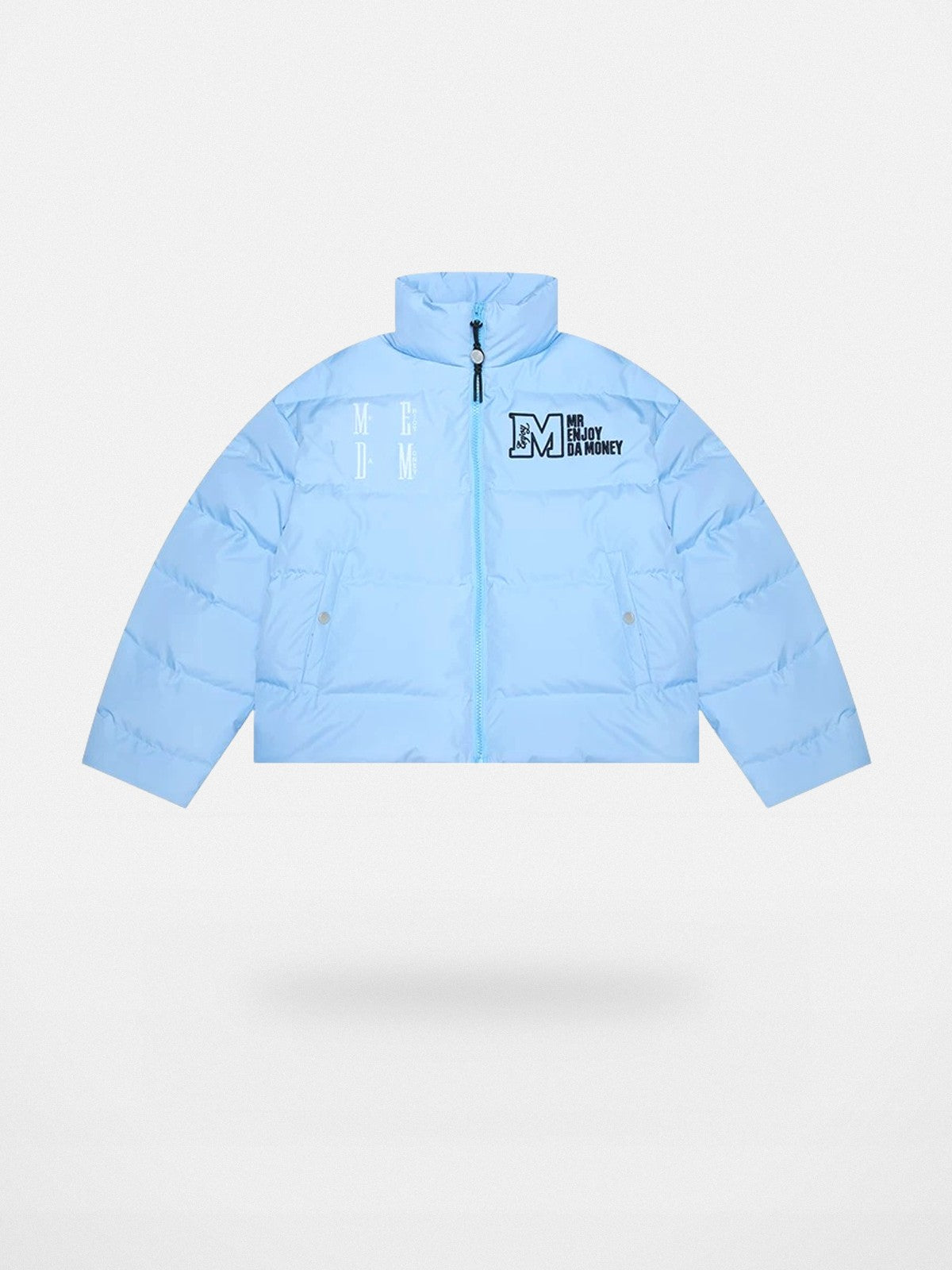 MEDM Embroidered Down Puffer Jacket in Sky Blue