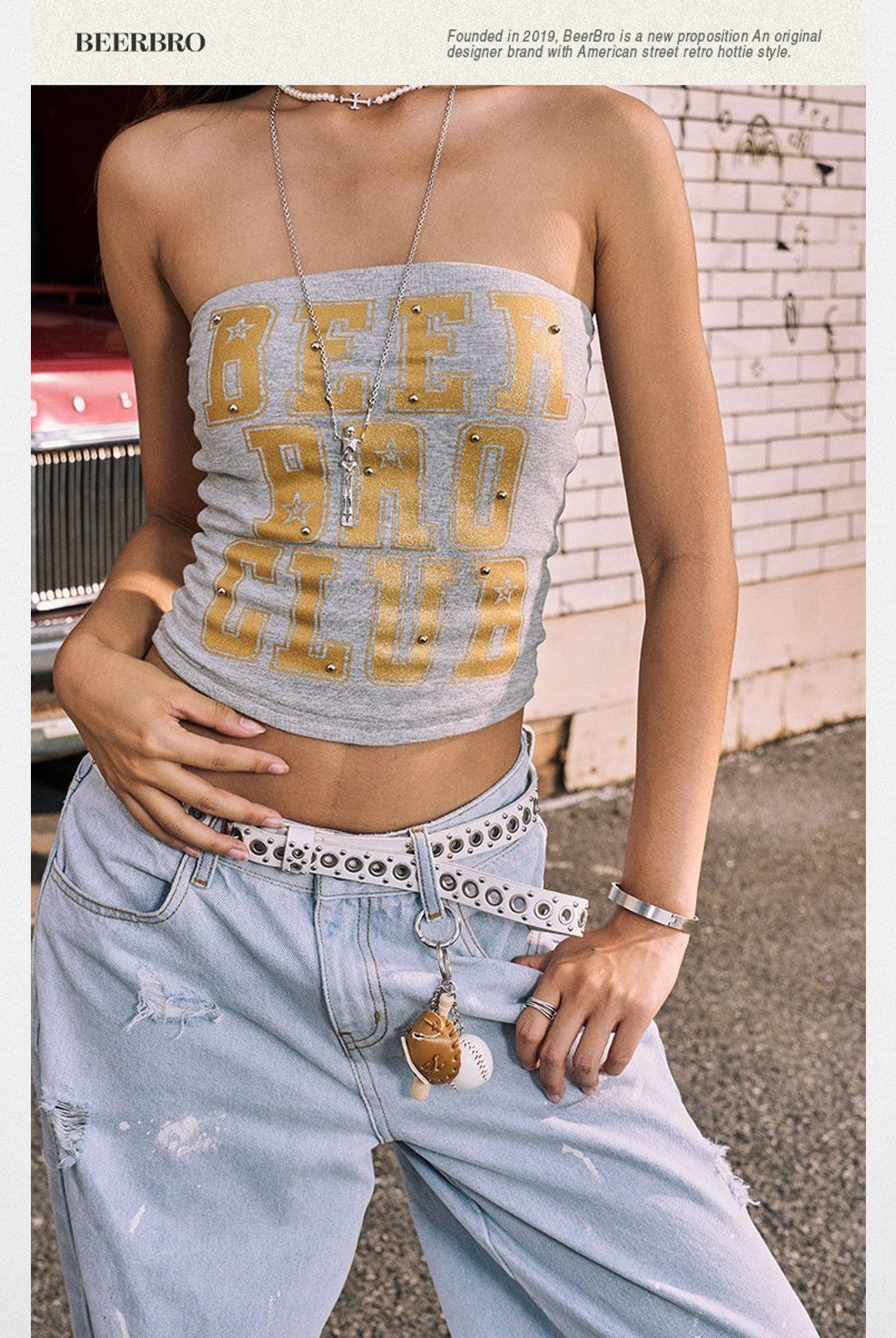 BeerBro Varsity Print Padded Tube Top in White