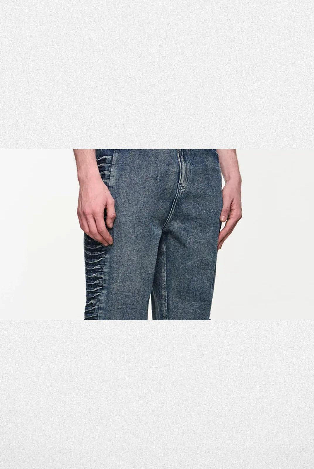 BLINDNOPLAN Side Pleated Distressed Jeans in Denim - On Model