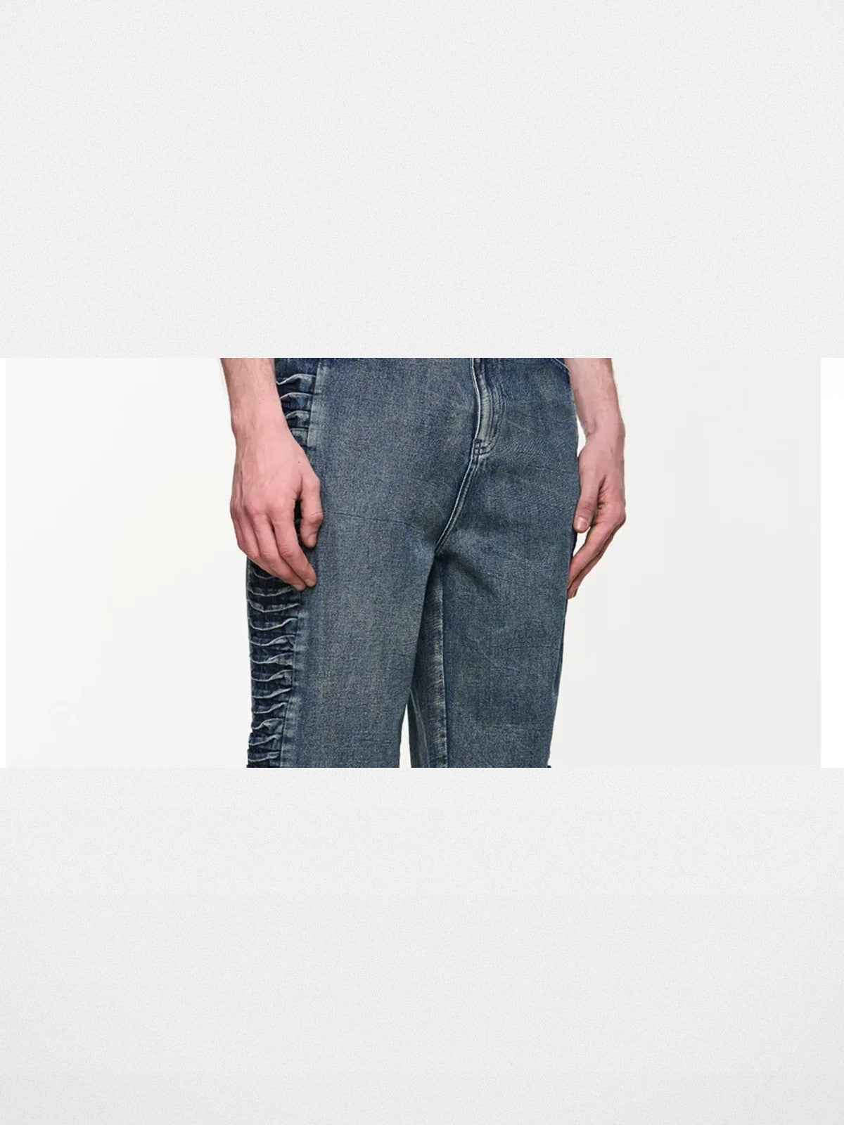 BLINDNOPLAN Side Pleated Distressed Jeans in Denim - On Model