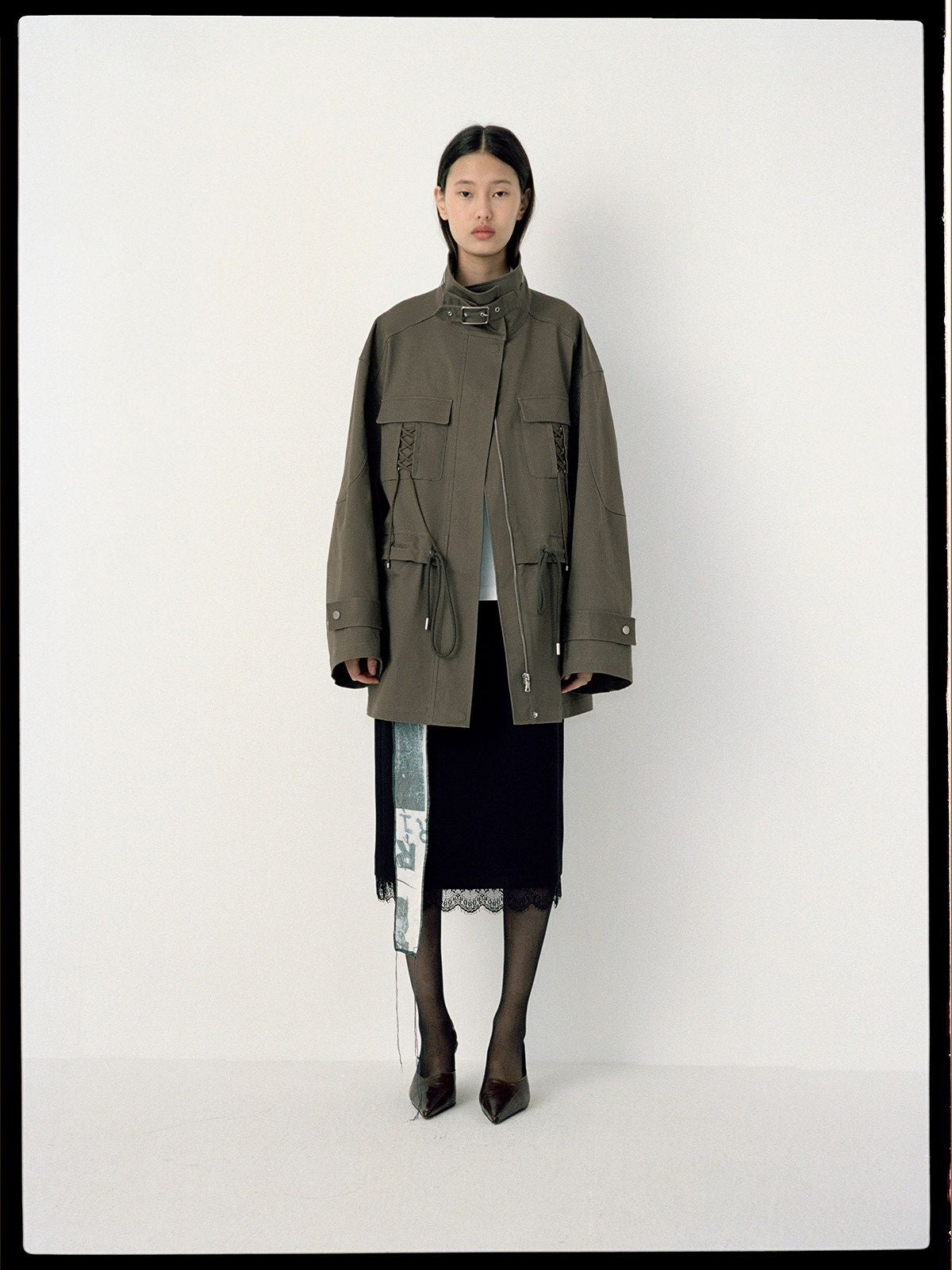 RandomPiece Heavyweight Cotton Twill Jacket in Olive - On Model