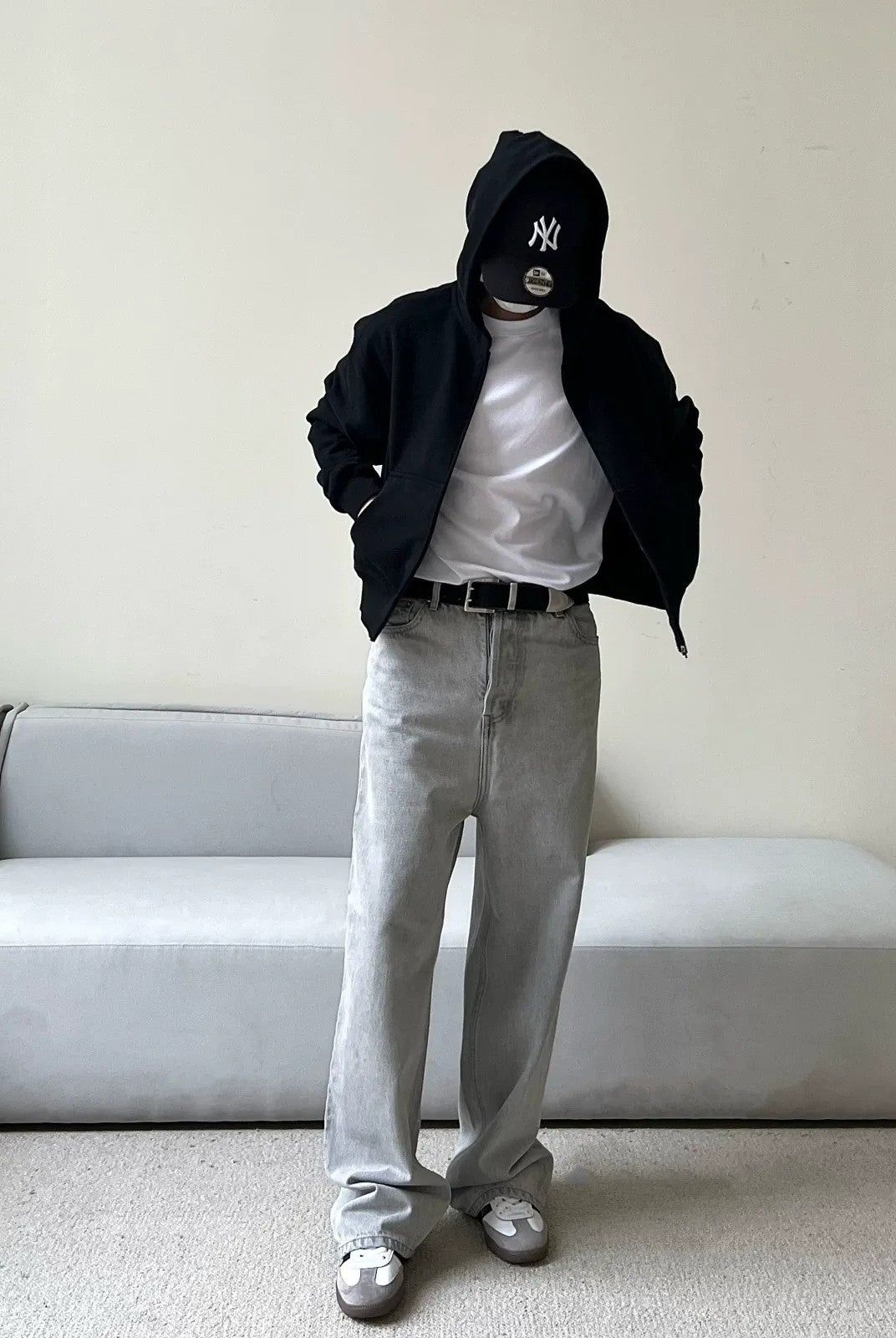 VLABMADE Washed High Rise Dad Jeans in Gray