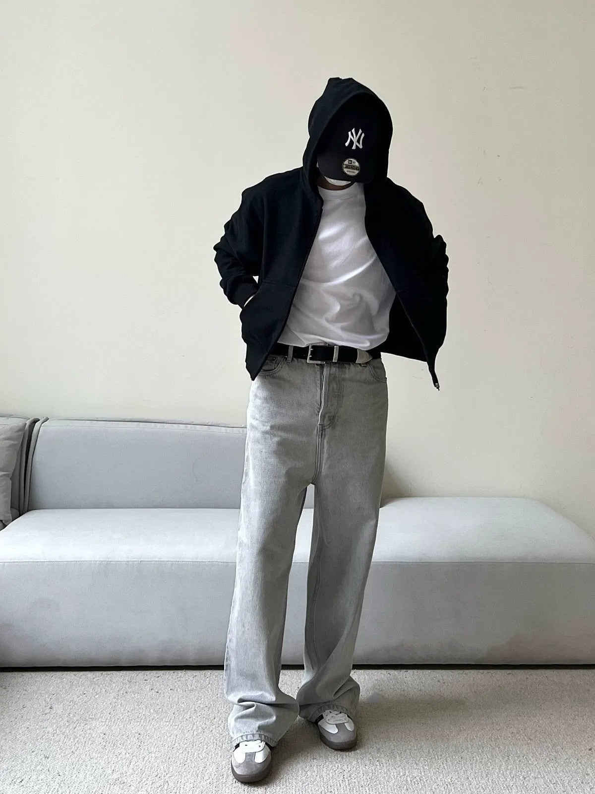 VLABMADE Washed High Rise Dad Jeans in Gray