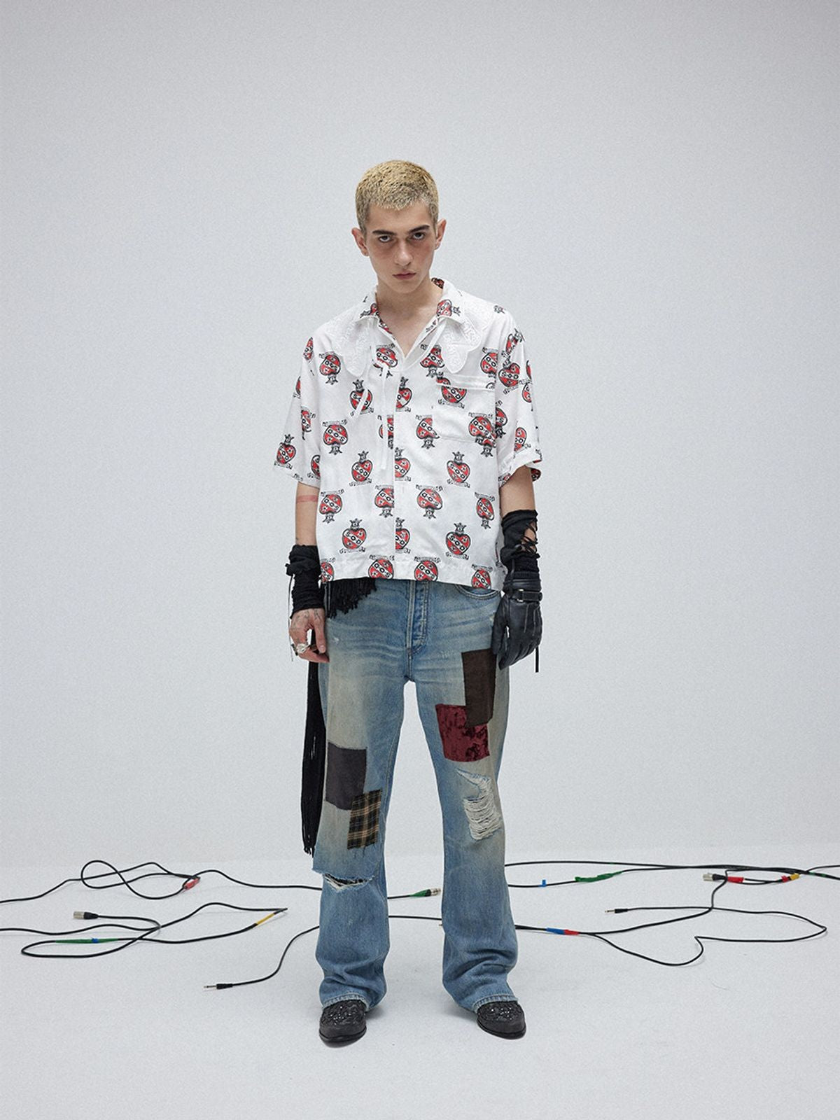 SOD Sacred Heart Rayon Hawaiian Shirt in White - On Model