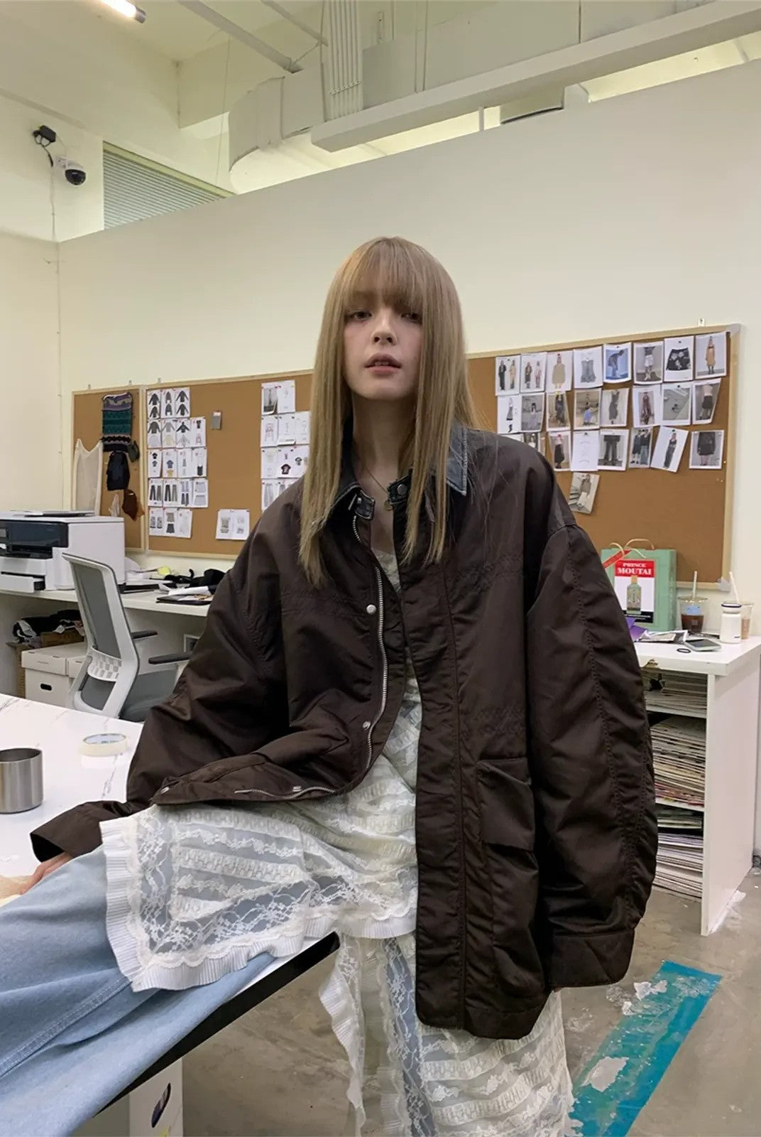 NeverSeez Vintage Wash Nylon Barn Jacket in Brown - On Model