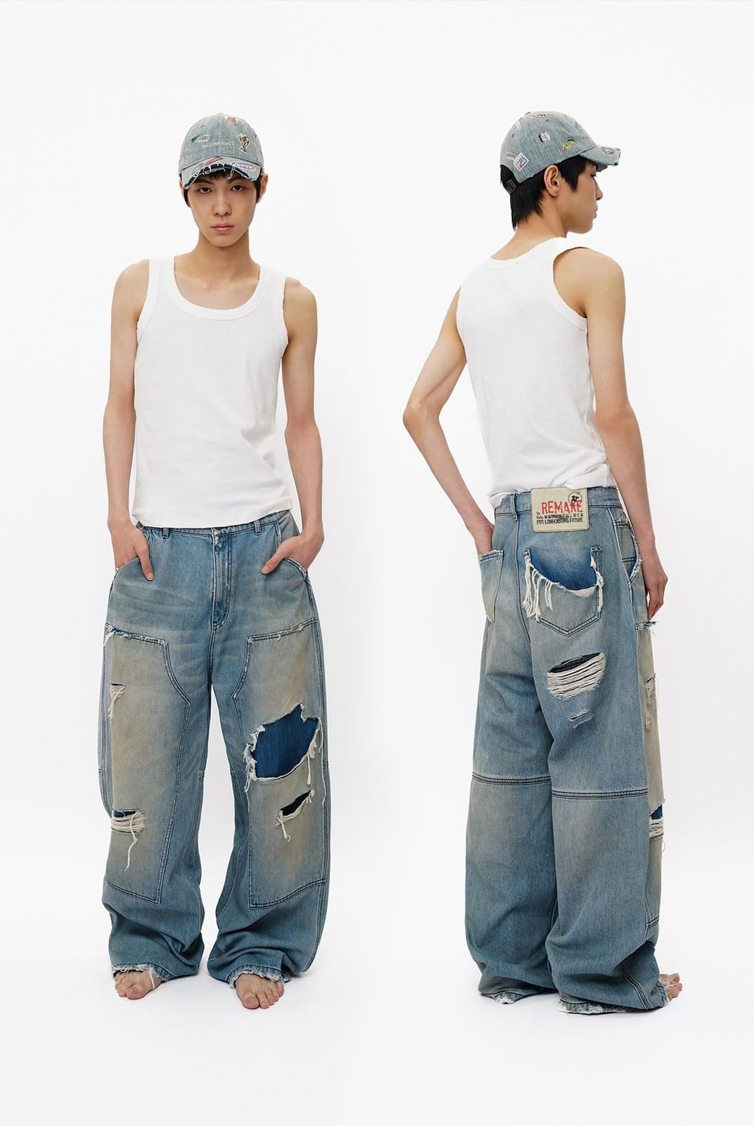 MasonPrince Distressed Coarse Weave Jeans in Denim - On Model