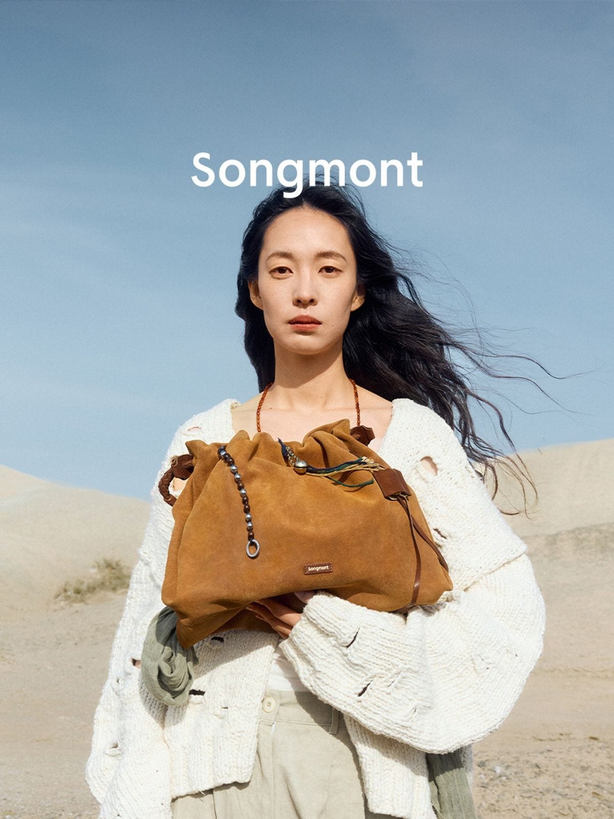 Songmont Suede Baina Hobo Bag in Brown - On Model