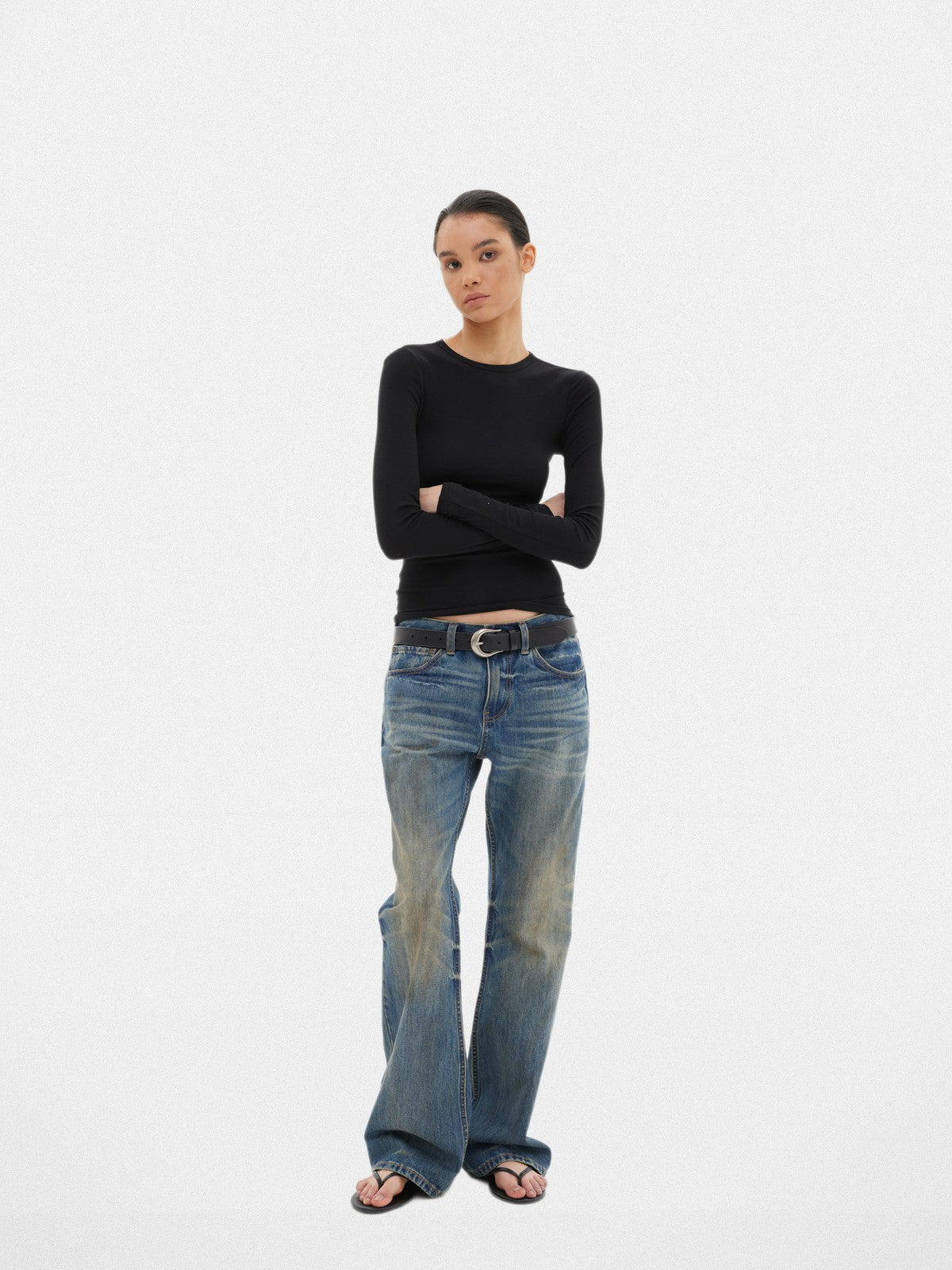 Alright Then Fitted Long Sleeve Crew Neck in Black